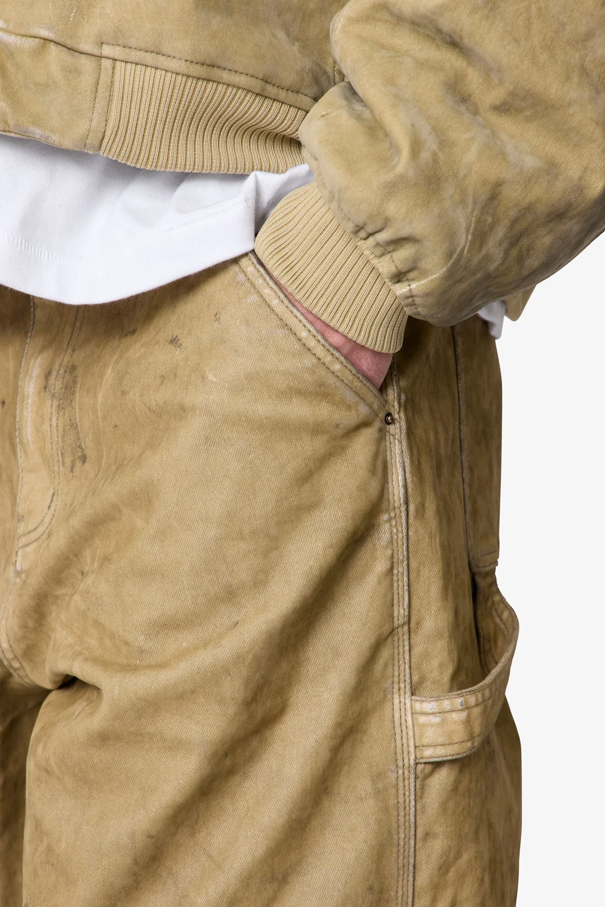 Flocked Oversized Work Pants - Tan - Image 7