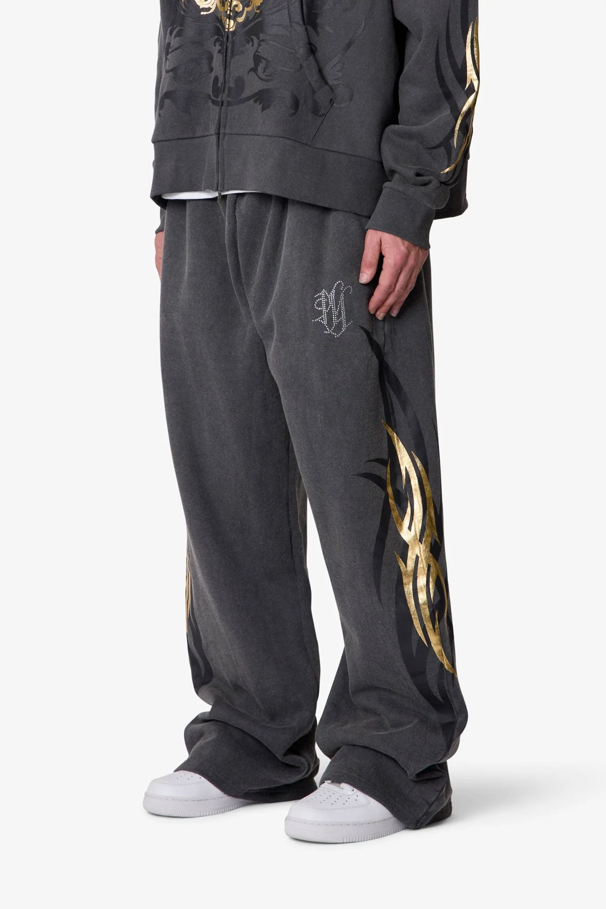 Gold Foil Tribal Sweatpants - Washed Black - Image 3