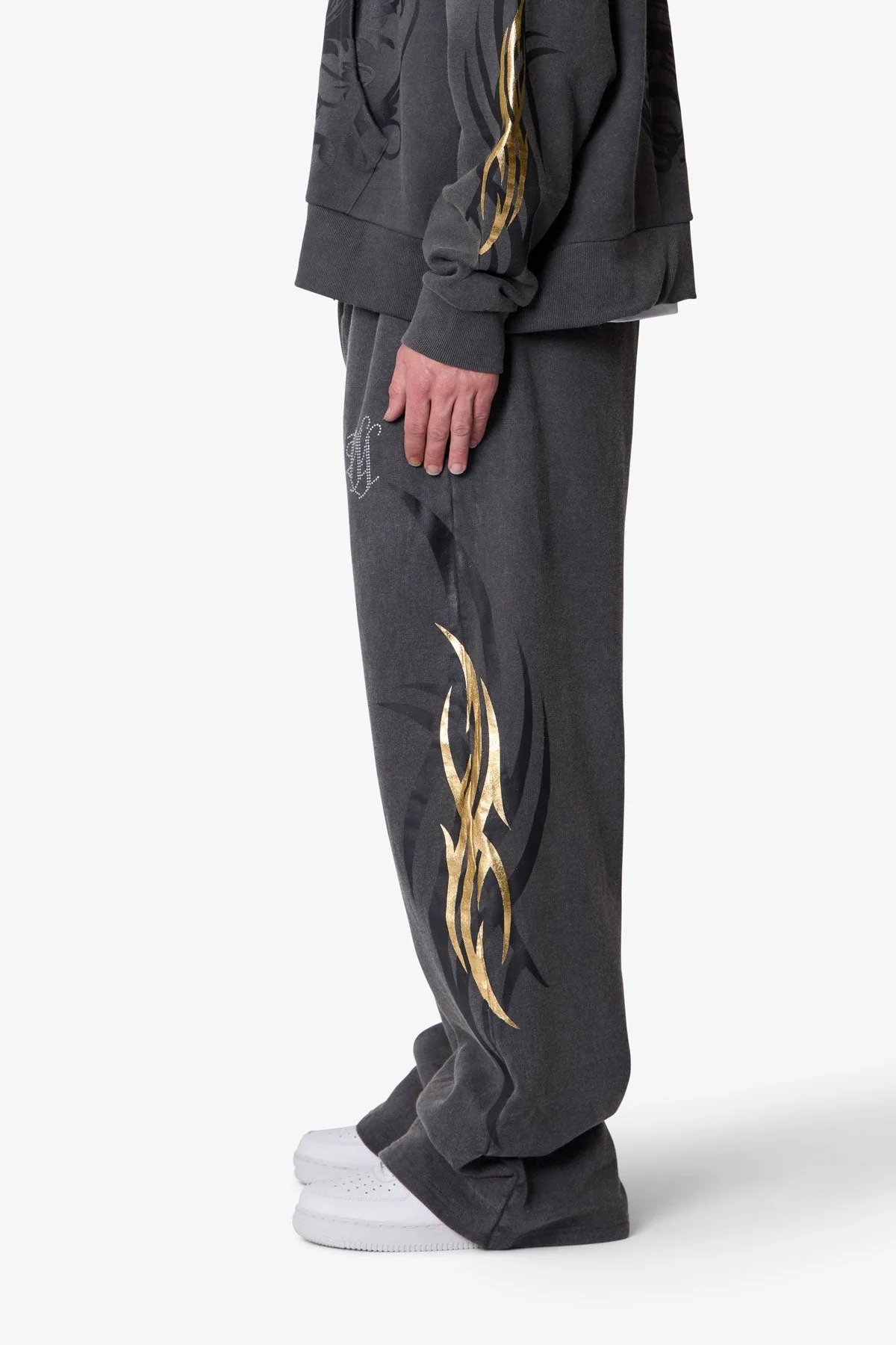 Gold Foil Tribal Sweatpants - Washed Black - Image 4