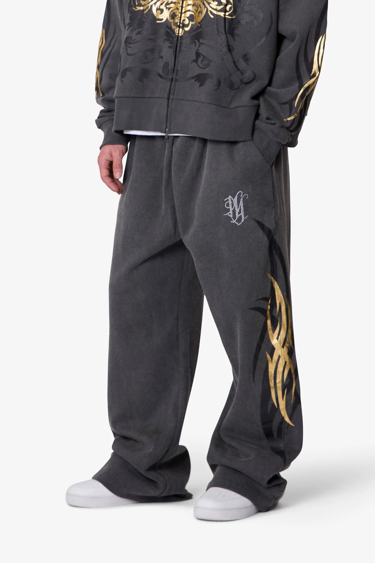 Gold Foil Tribal Sweatpants - Washed Black - Image 6