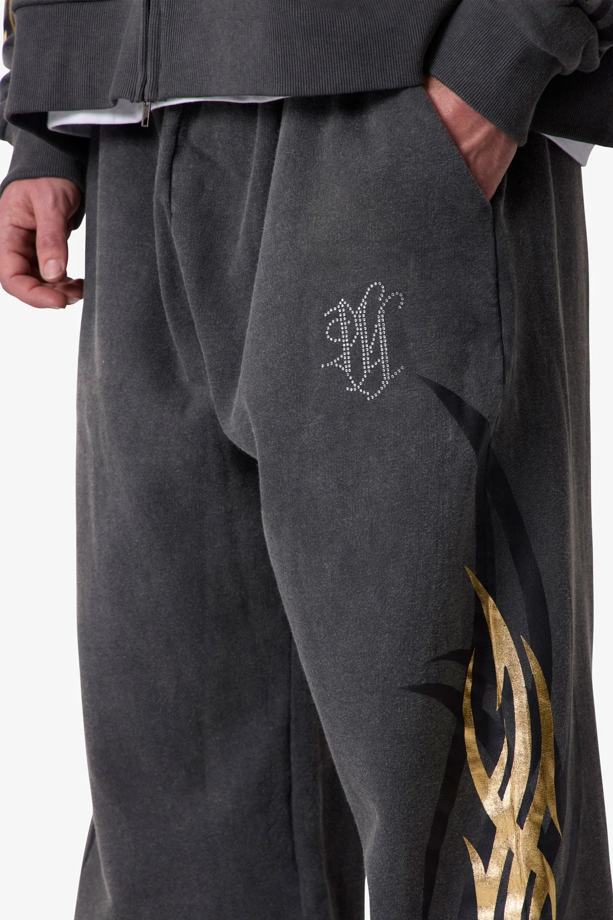 Gold Foil Tribal Sweatpants - Washed Black - Image 7