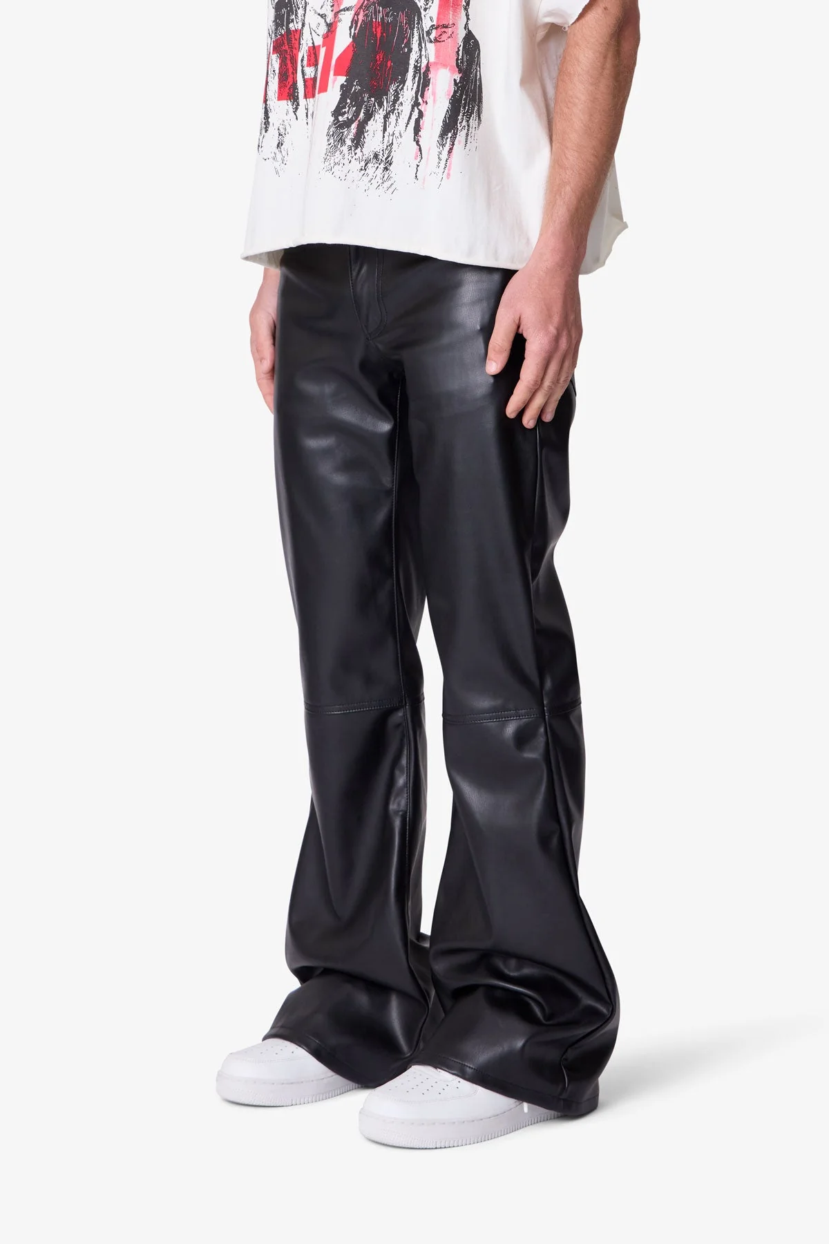 Leather Flare Pants - Black - Image 3