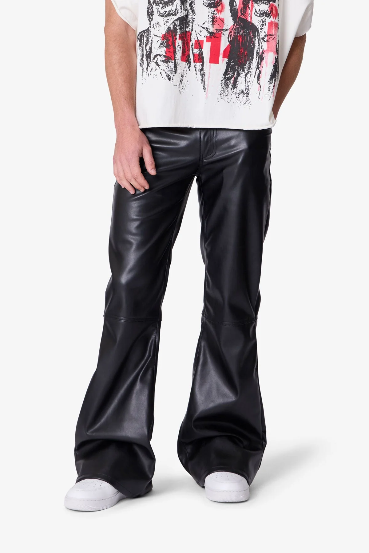 Leather Flare Pants - Black - Image 6