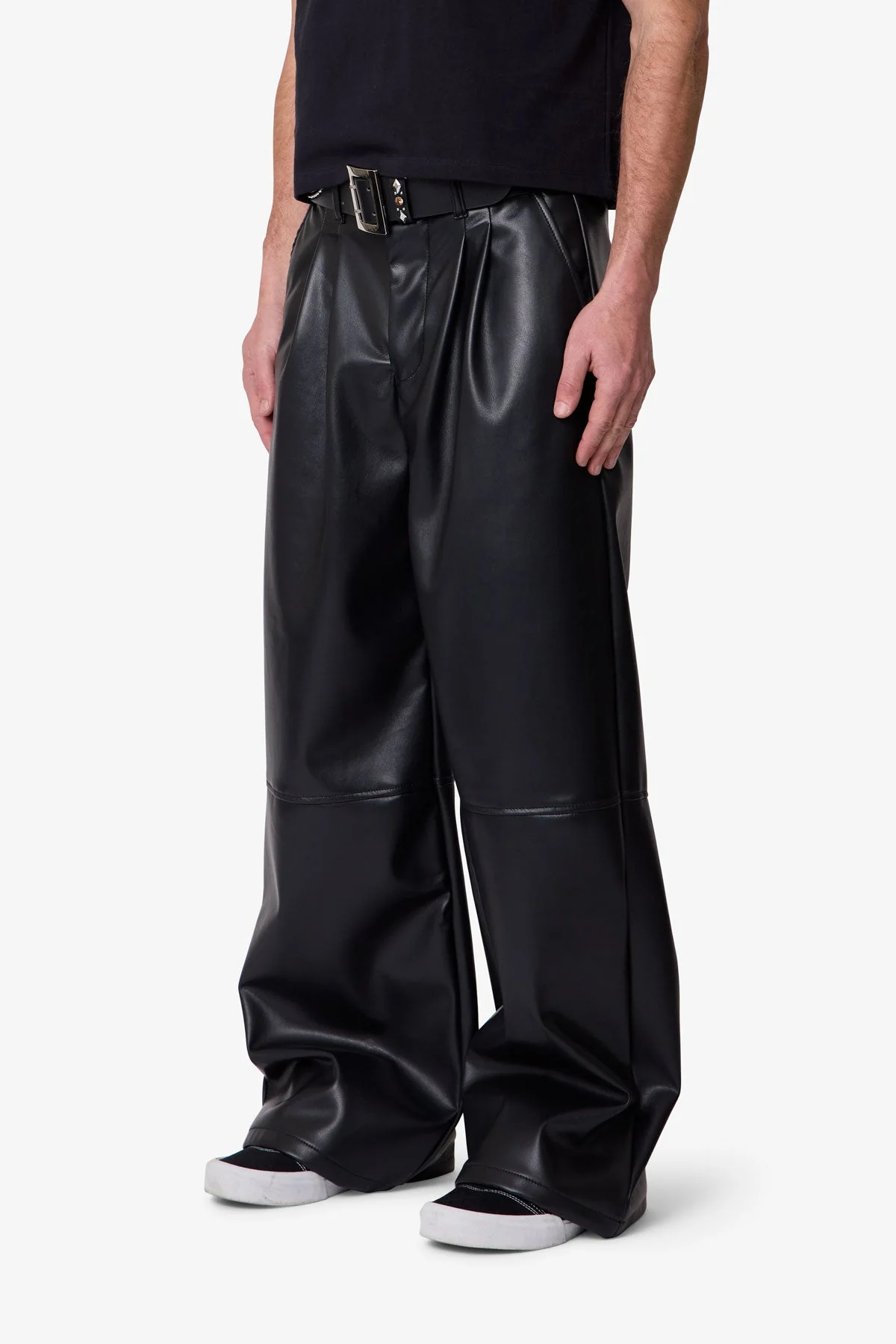 Leather Pleated Trouser - Black - Image 3