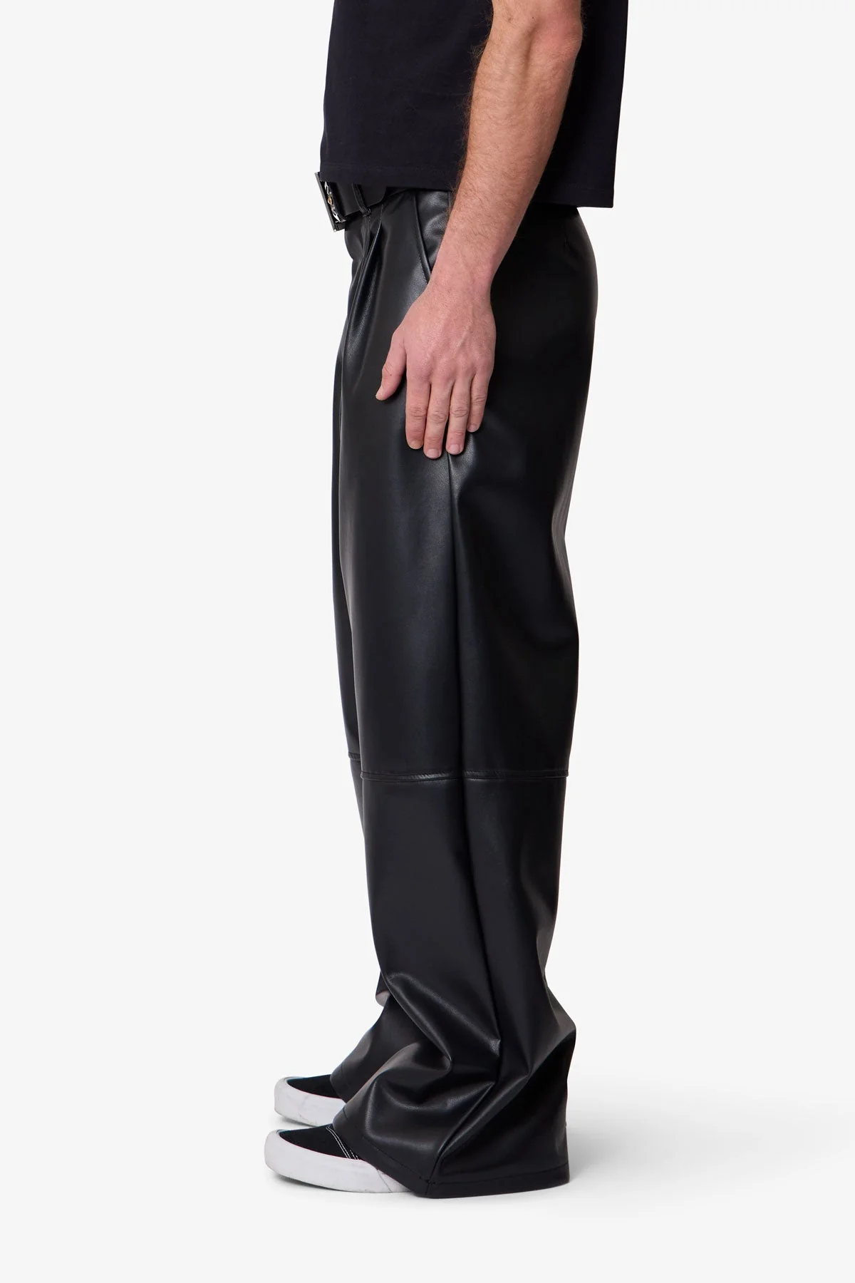 Leather Pleated Trouser - Black - Image 4