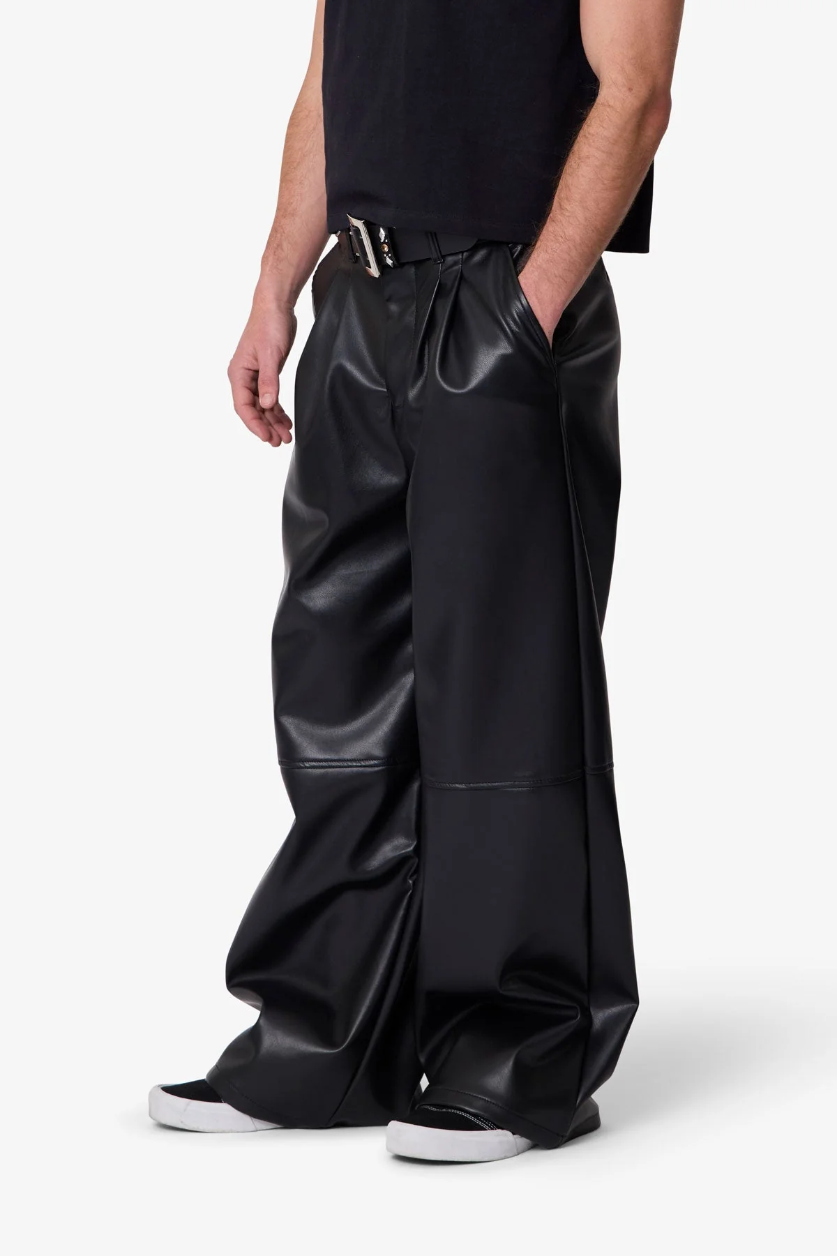 Leather Pleated Trouser - Black - Image 6