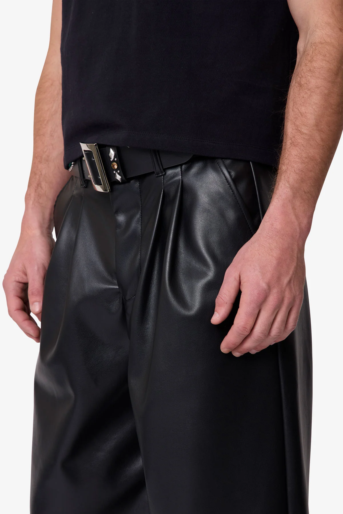 Leather Pleated Trouser - Black - Image 7