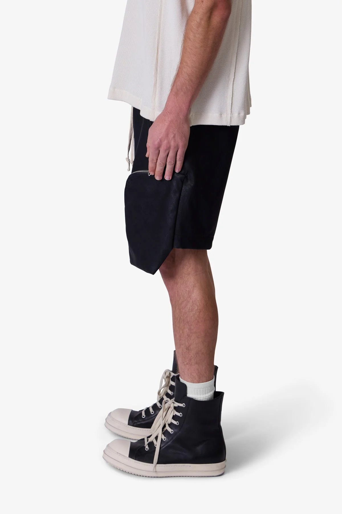 Leather Pocket Geo Shorts - Black - Image 4