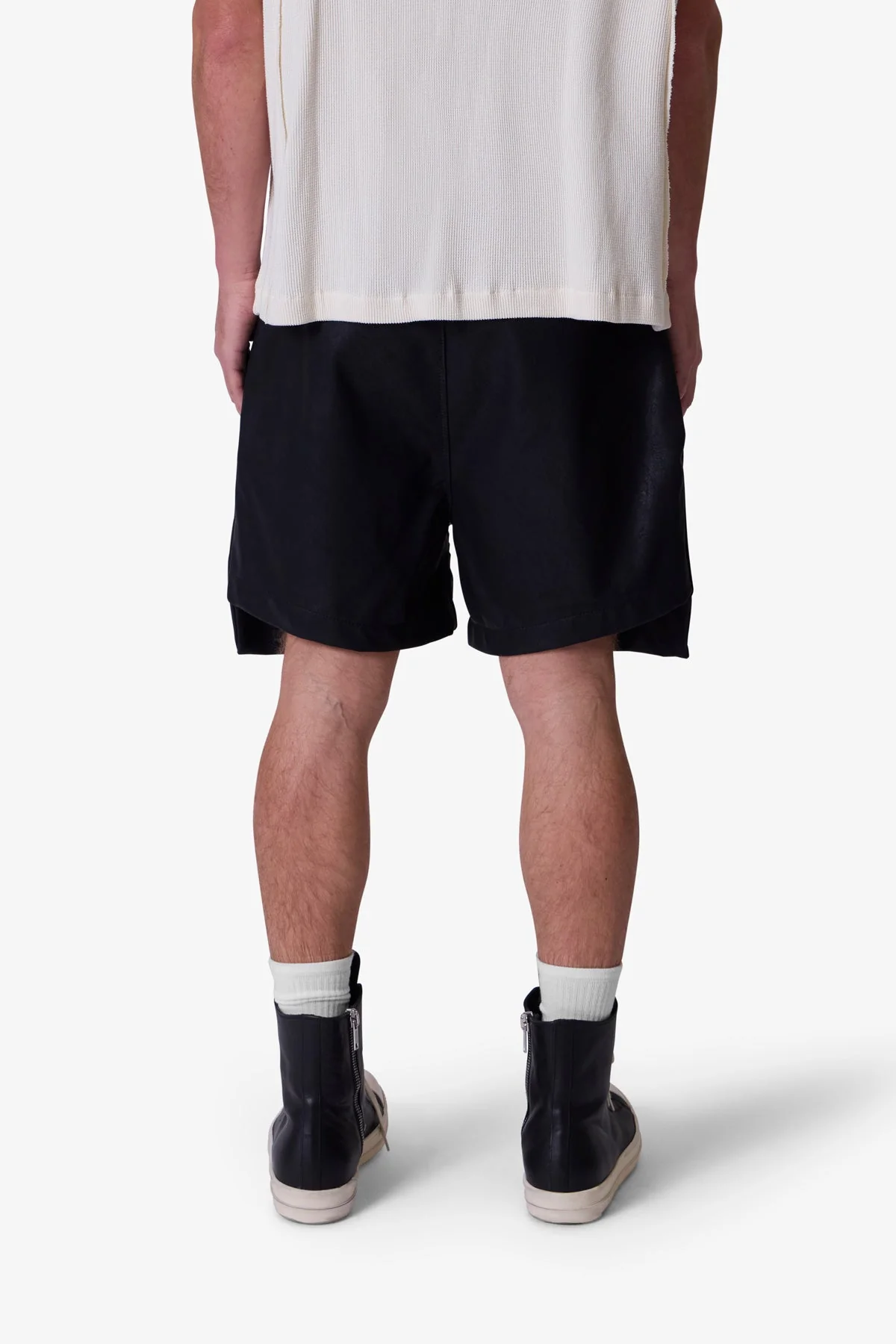 Leather Pocket Geo Shorts - Black - Image 5