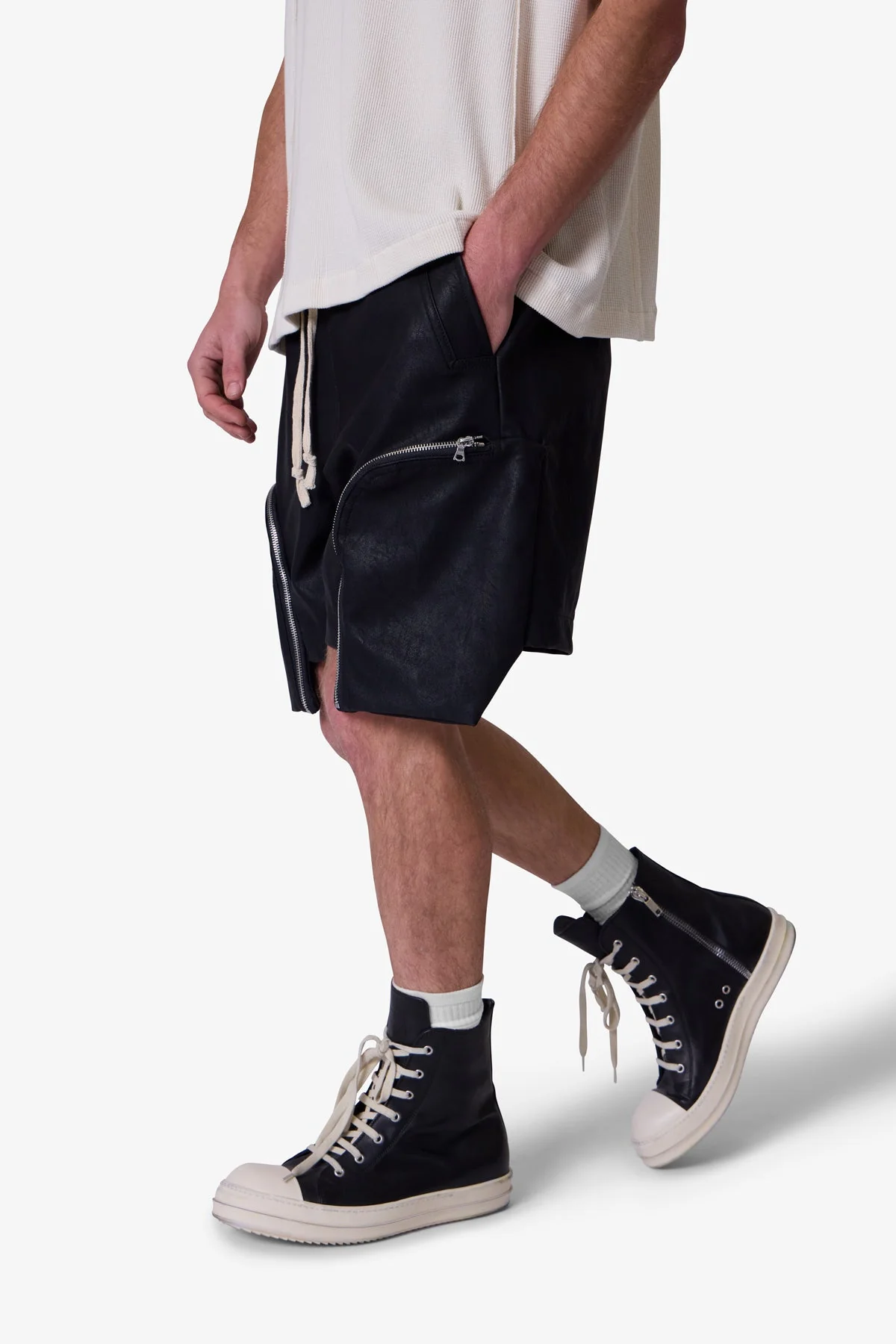 Leather Pocket Geo Shorts - Black - Image 6