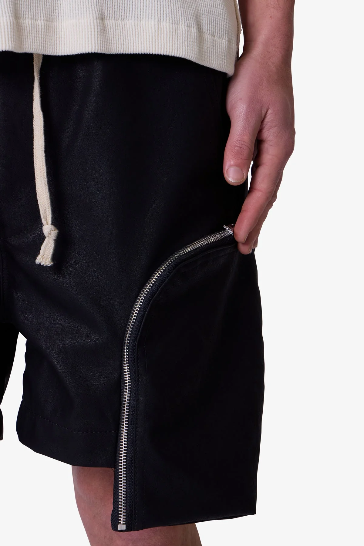 Leather Pocket Geo Shorts - Black - Image 7