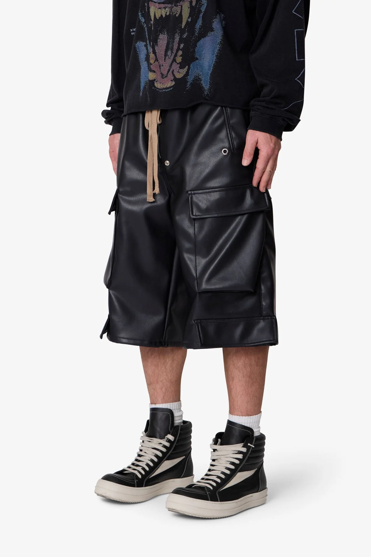 Leather Rave Cargo Shorts - Black - Image 3