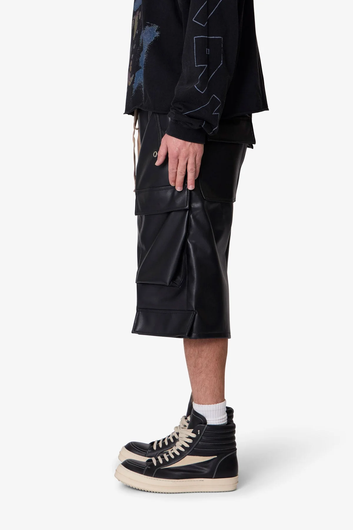 Leather Rave Cargo Shorts - Black - Image 4