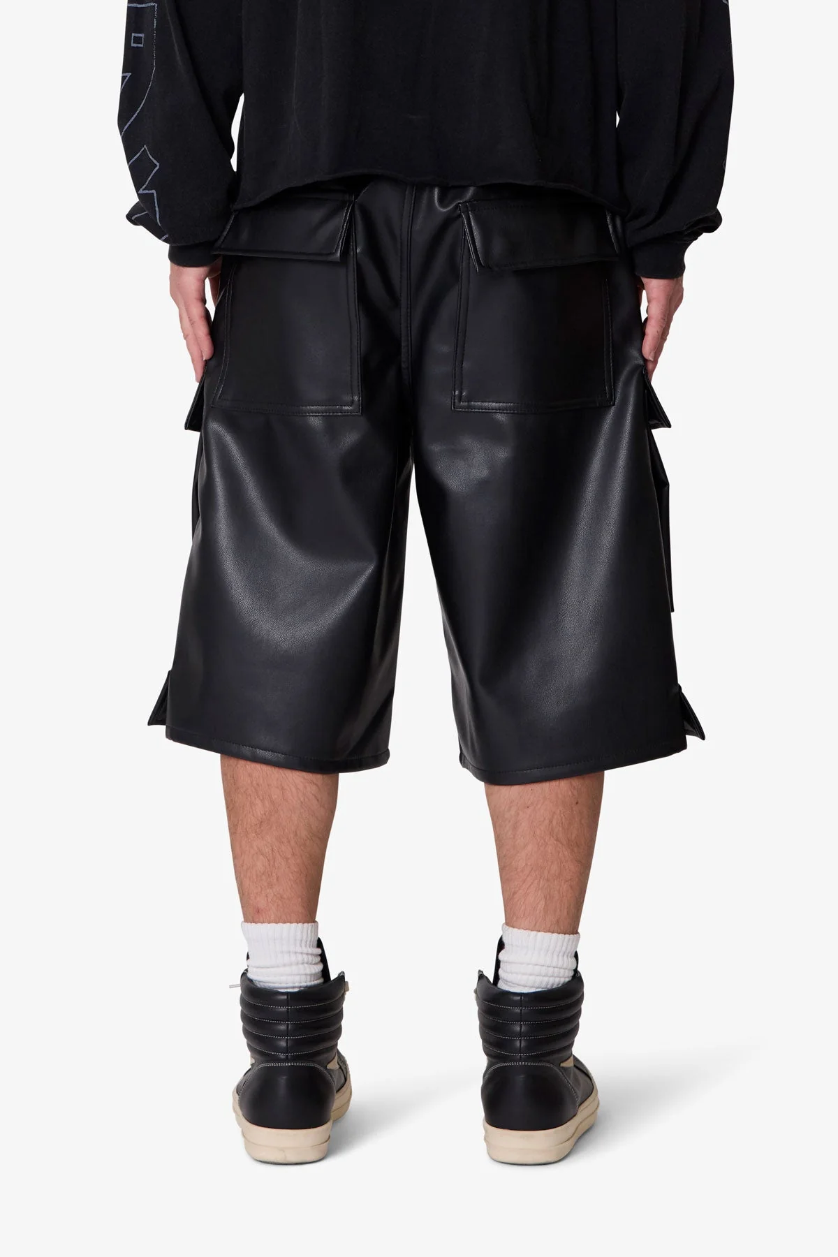 Leather Rave Cargo Shorts - Black - Image 5