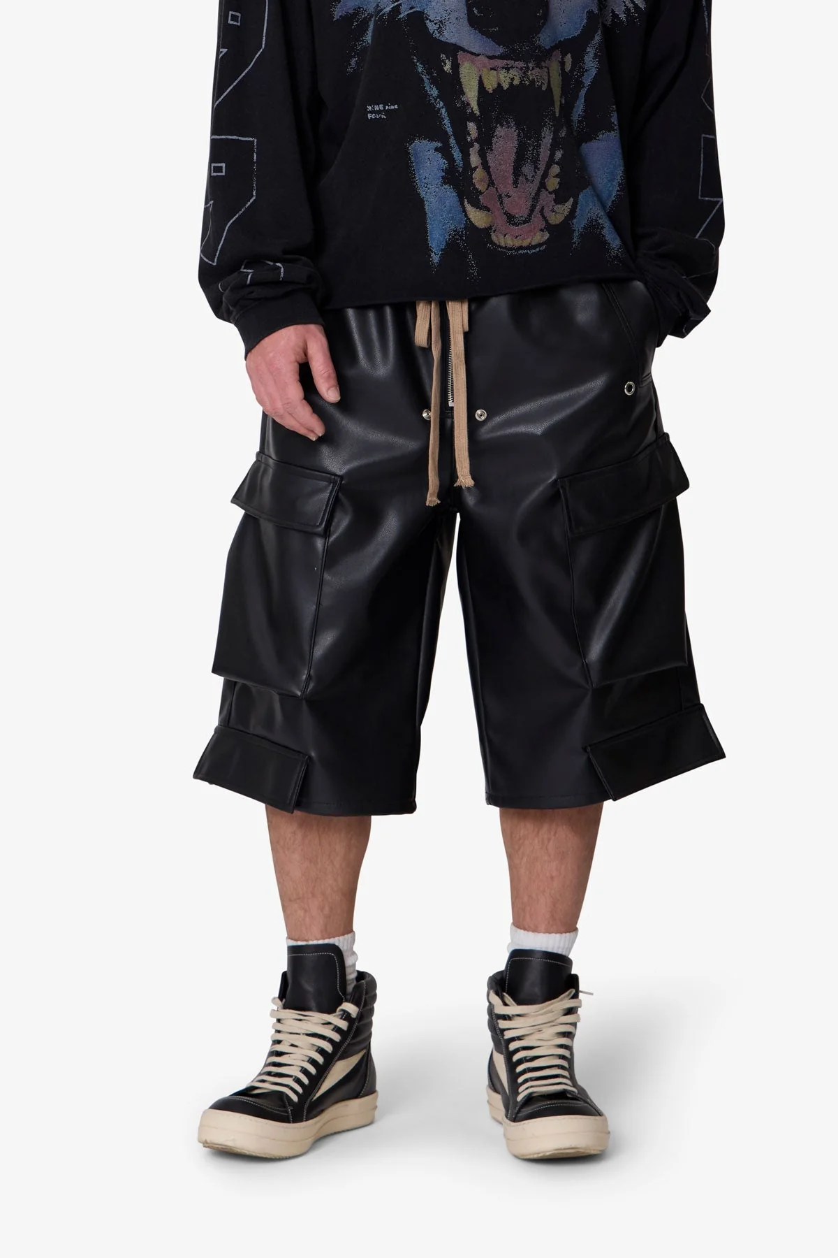 Leather Rave Cargo Shorts - Black - Image 6