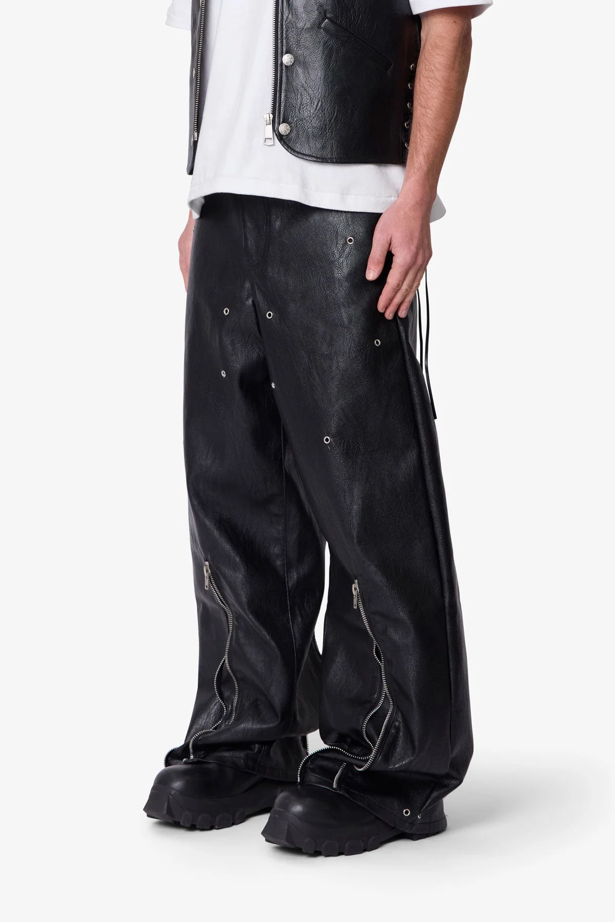 Leather Rave Zip Pants - Black - Image 3