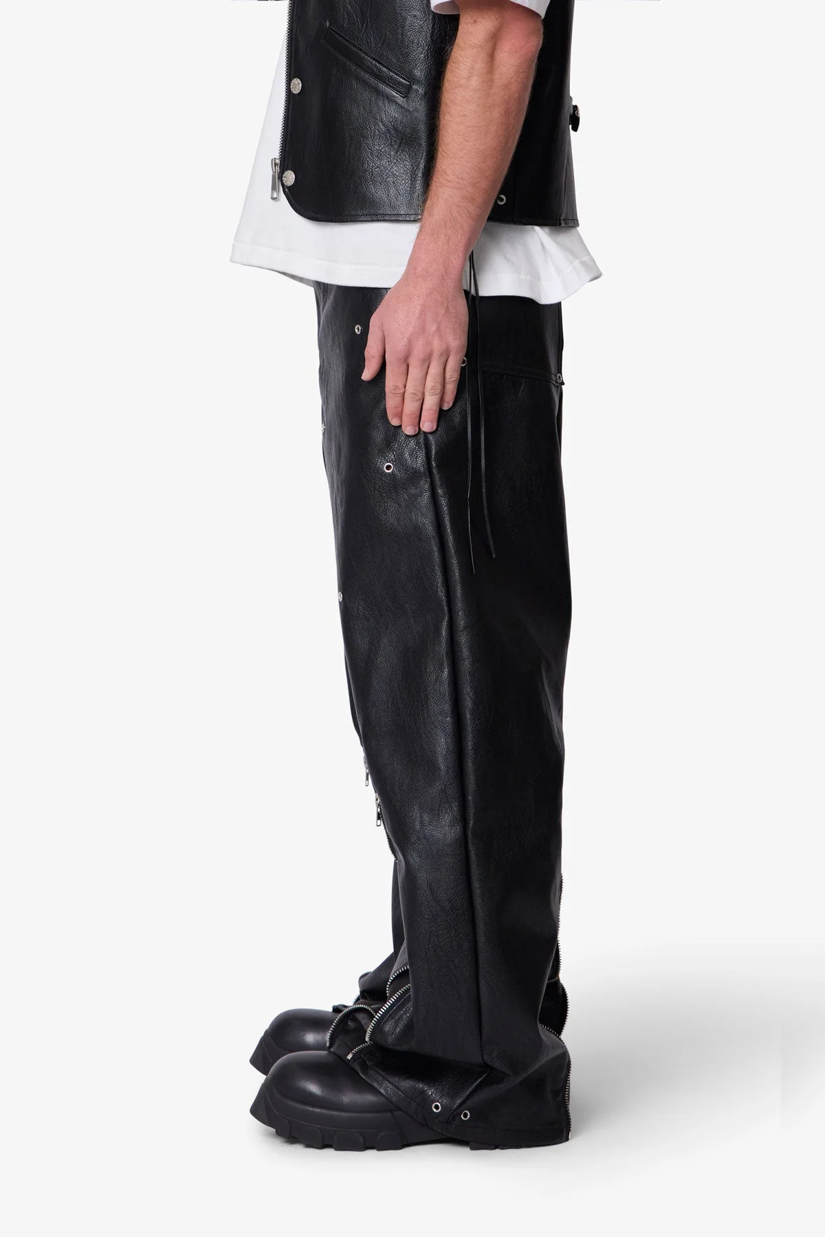 Leather Rave Zip Pants - Black - Image 4