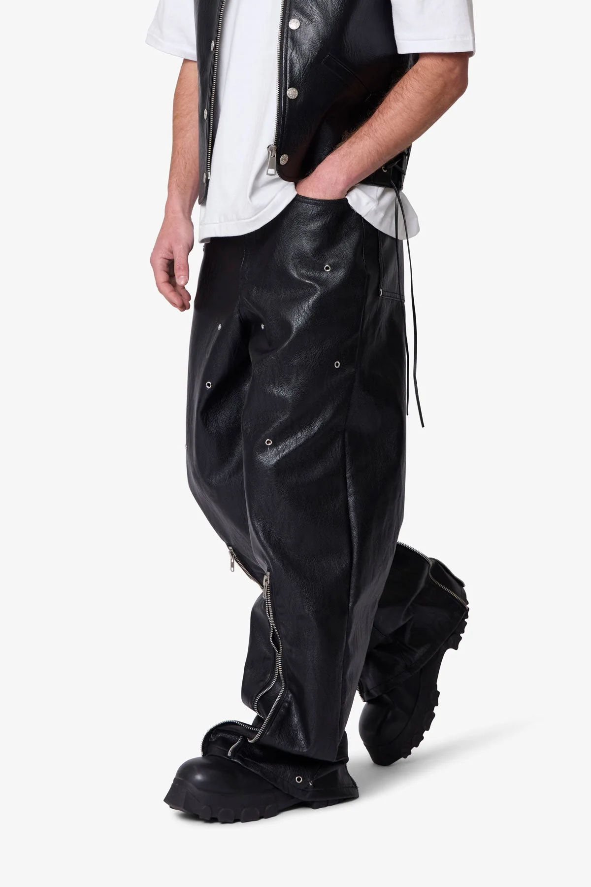Leather Rave Zip Pants - Black - Image 6