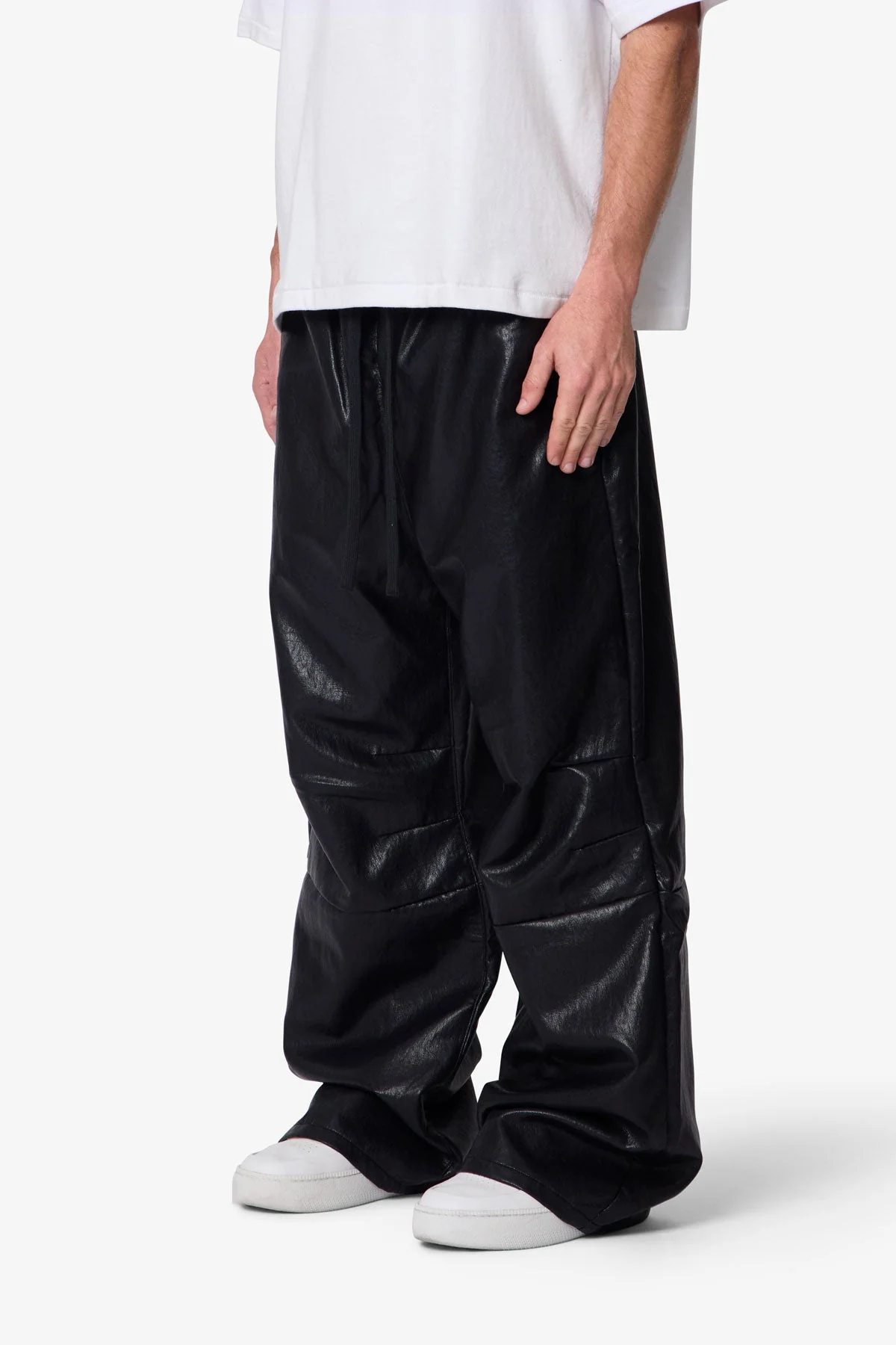 Leather Ultra Baggy Sweatpants - Black - Image 3