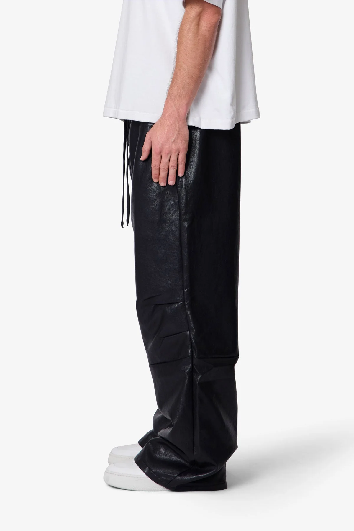 Leather Ultra Baggy Sweatpants - Black - Image 4