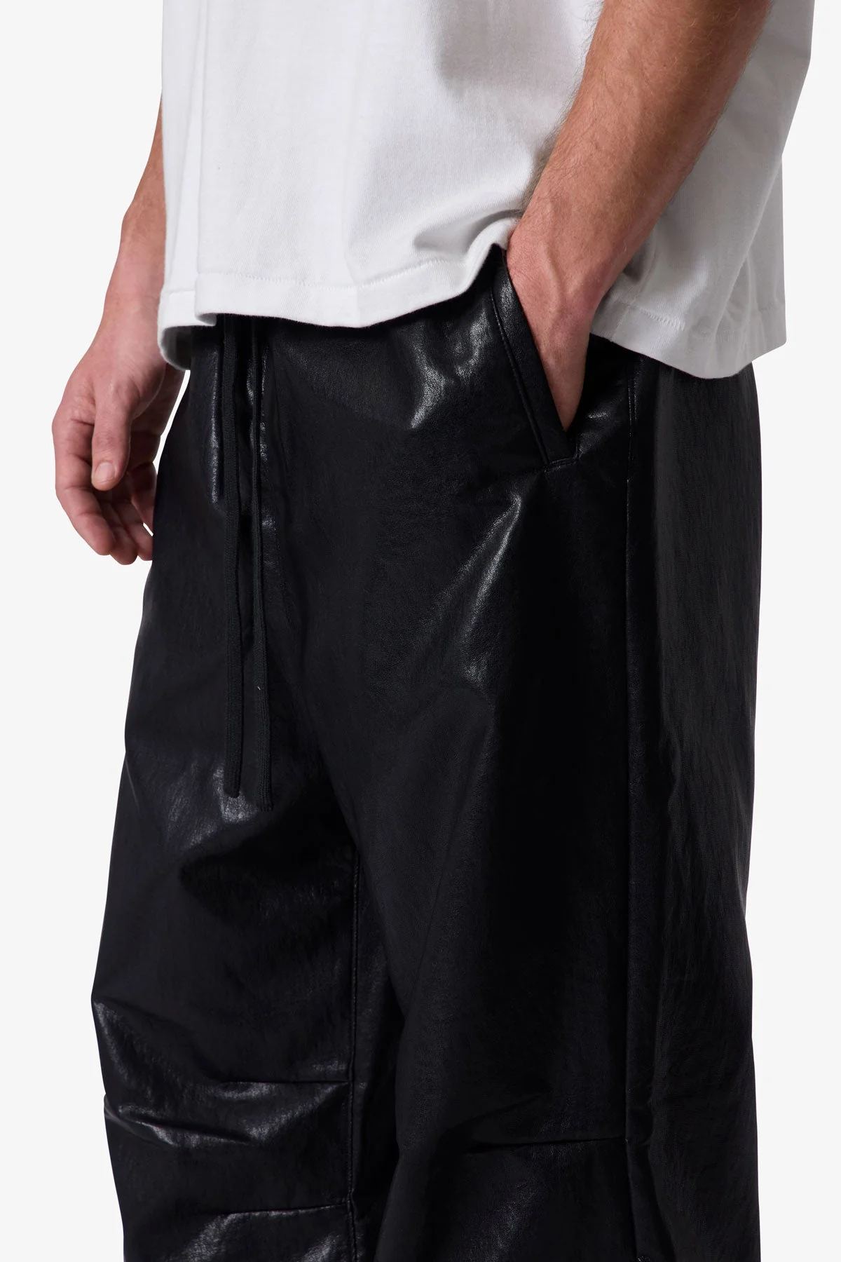 Leather Ultra Baggy Sweatpants - Black - Image 7