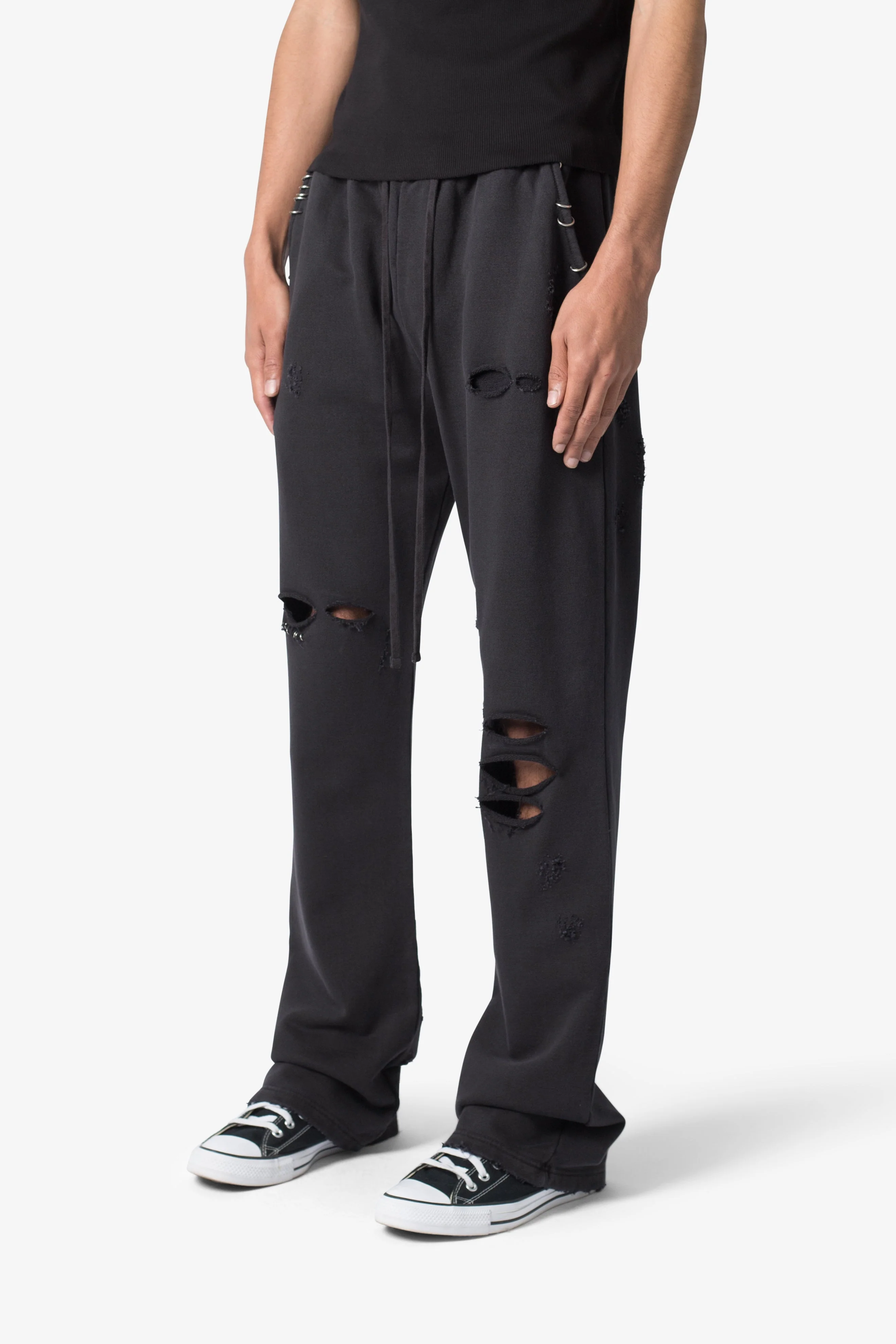 Metal Ring Flared Sweatpants - Black - Image 3