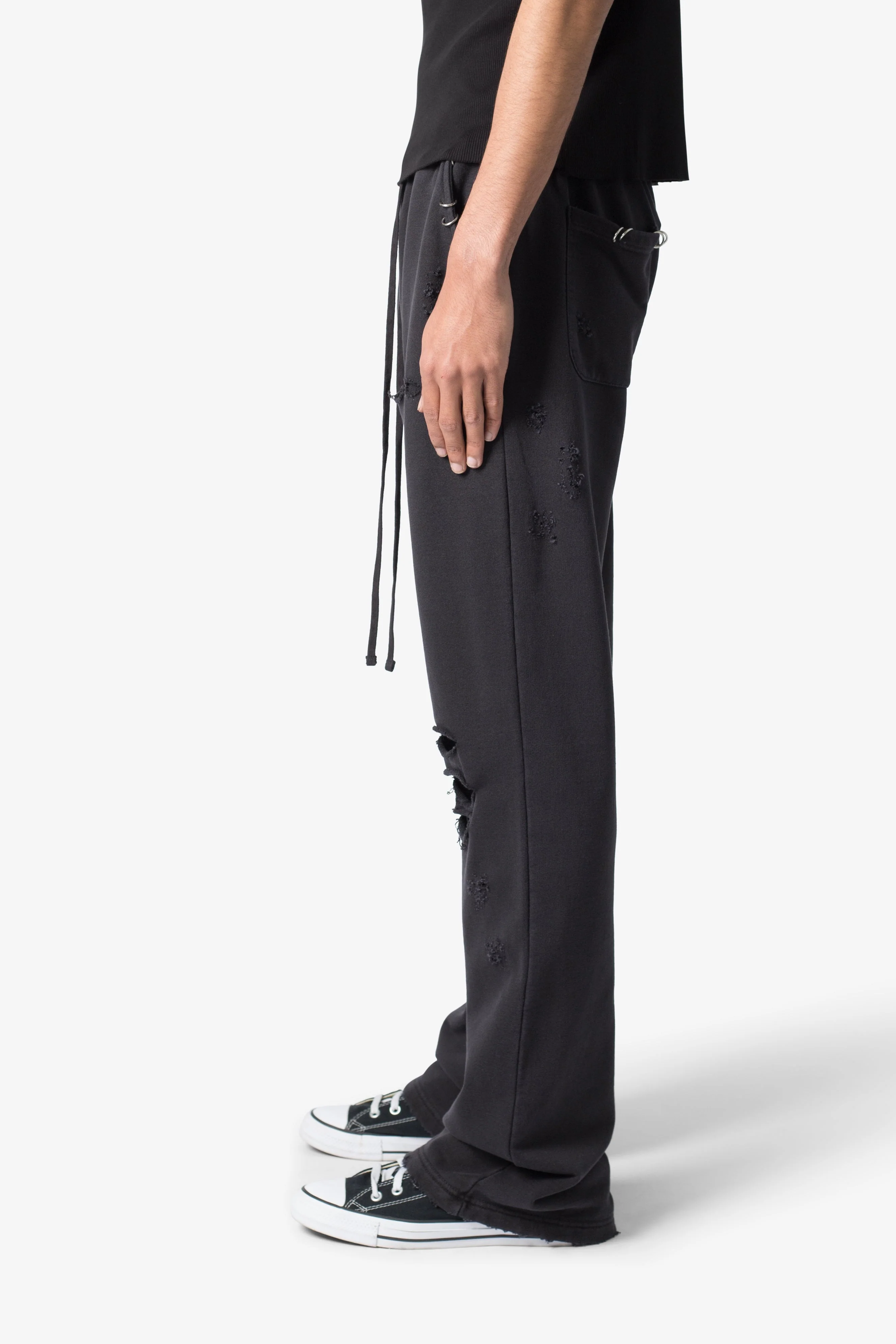 Metal Ring Flared Sweatpants - Black - Image 4