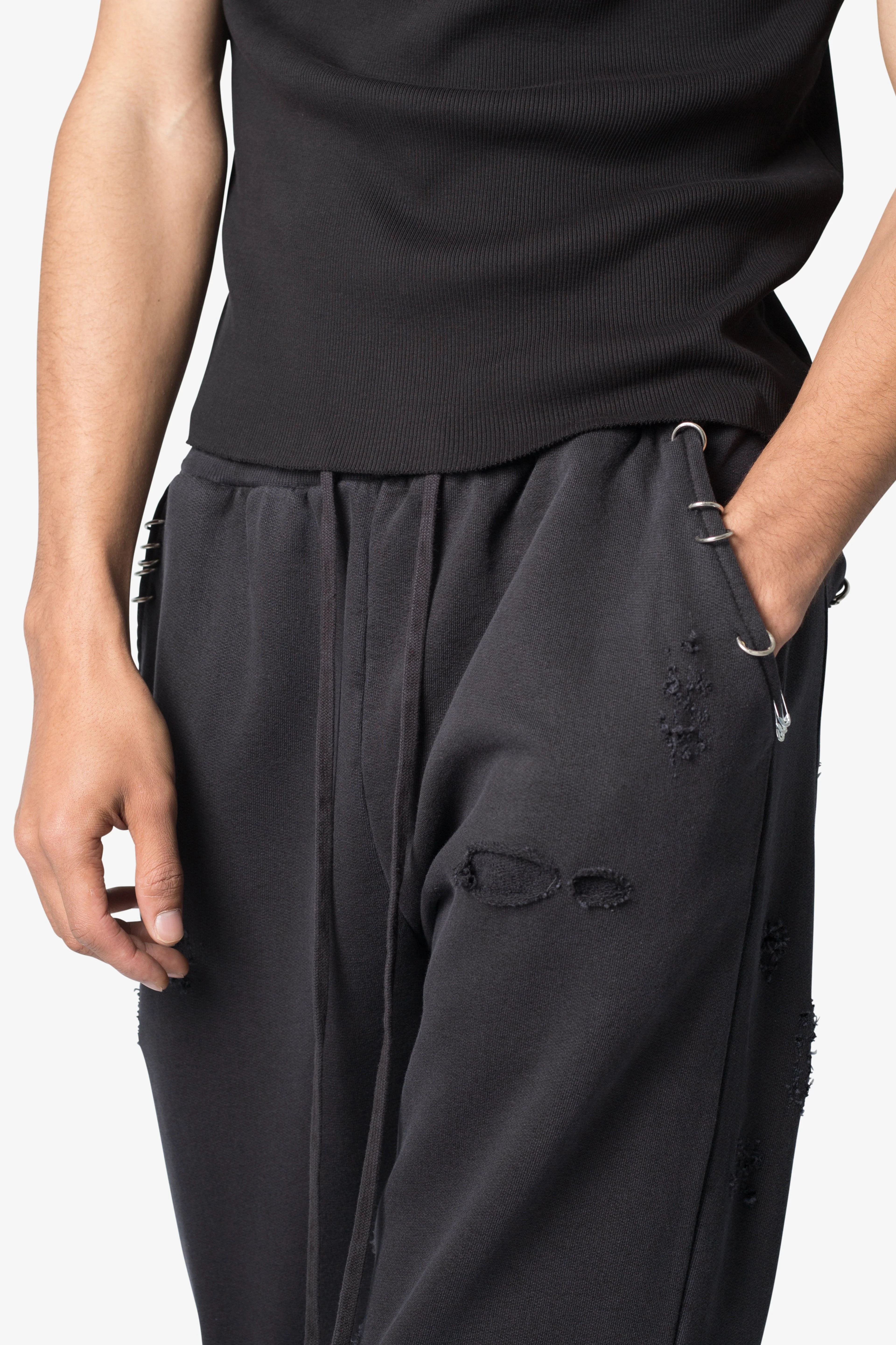 Metal Ring Flared Sweatpants - Black - Image 5