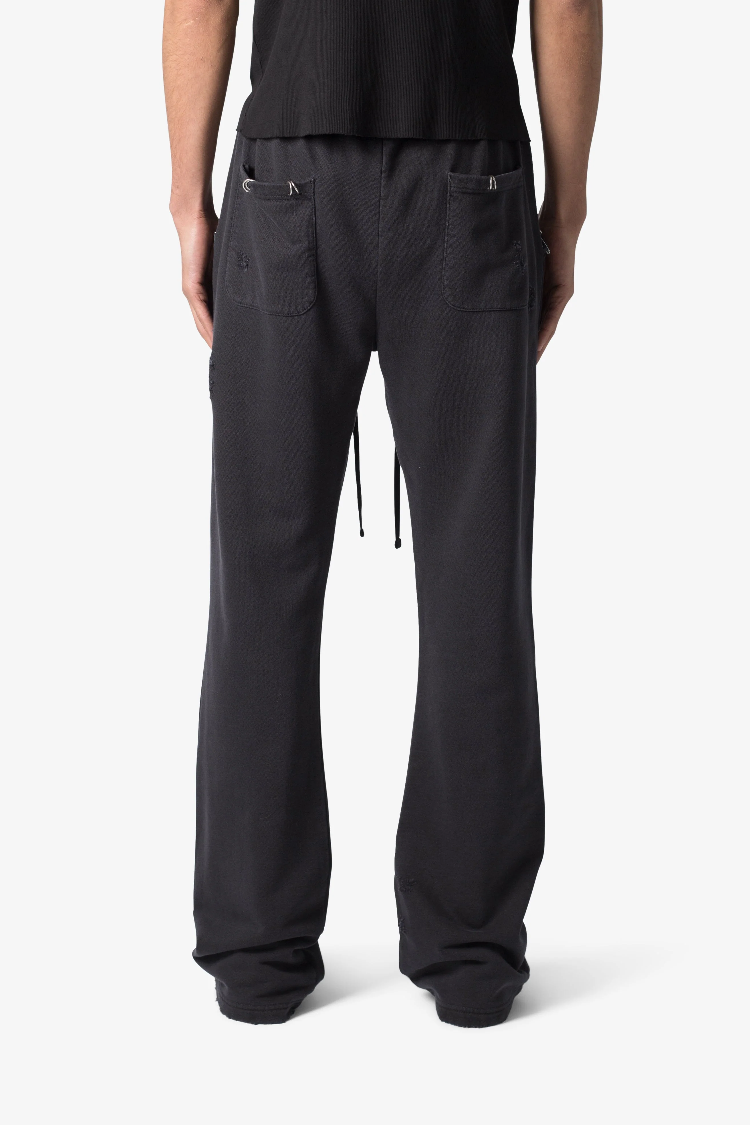 Metal Ring Flared Sweatpants - Black - Image 6