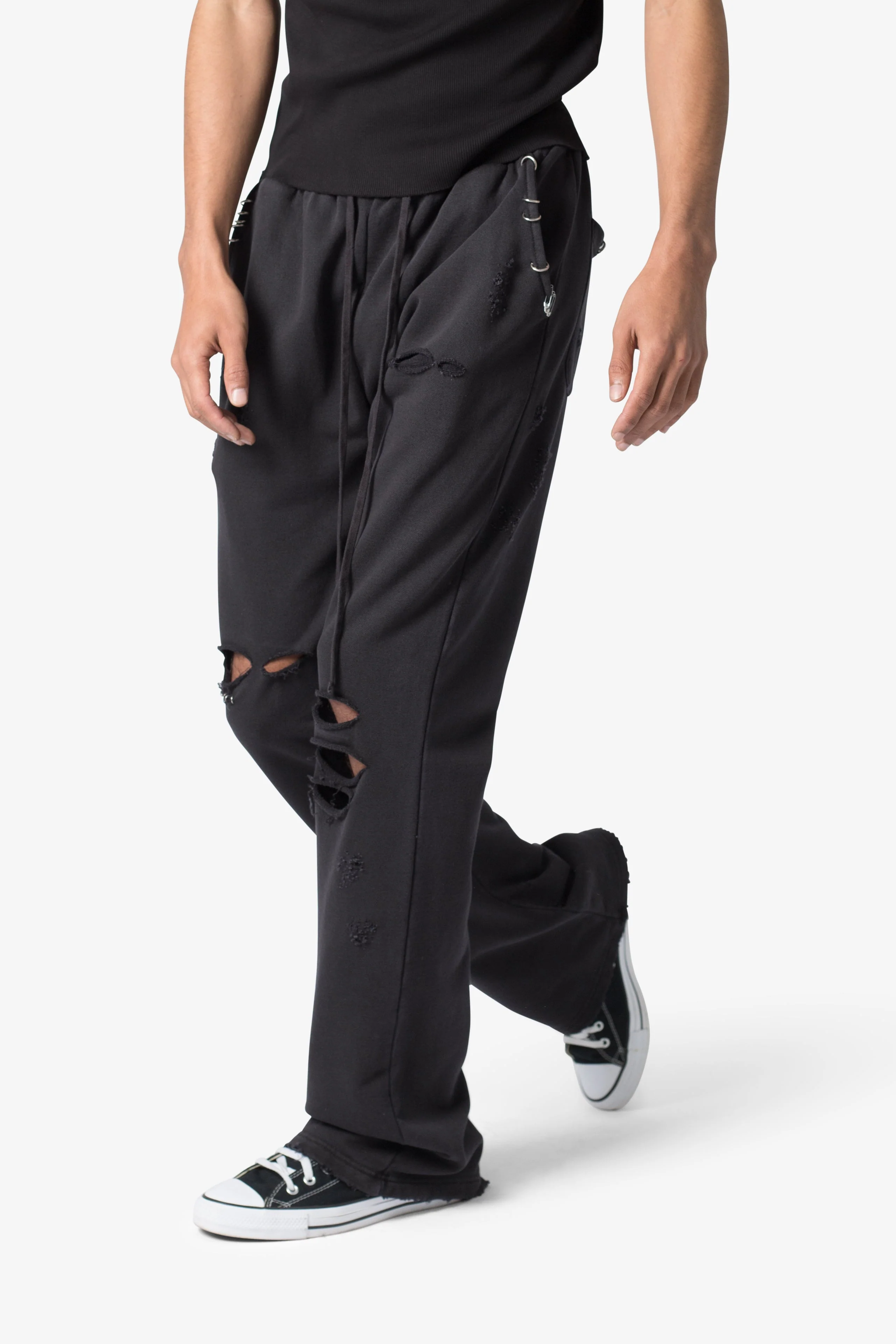 Metal Ring Flared Sweatpants - Black - Image 7