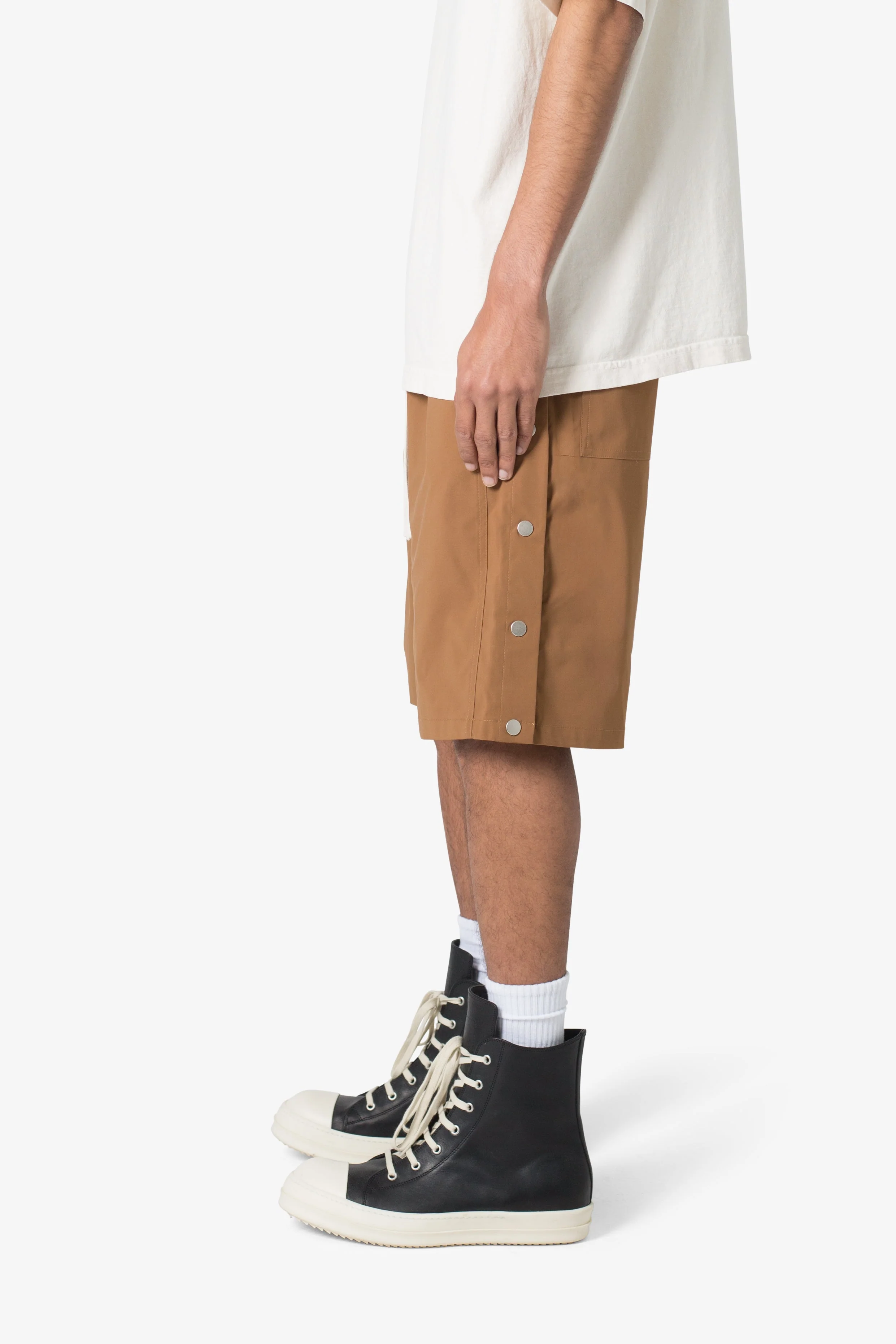 Side Snap Nylon Shorts - Brown - Image 4