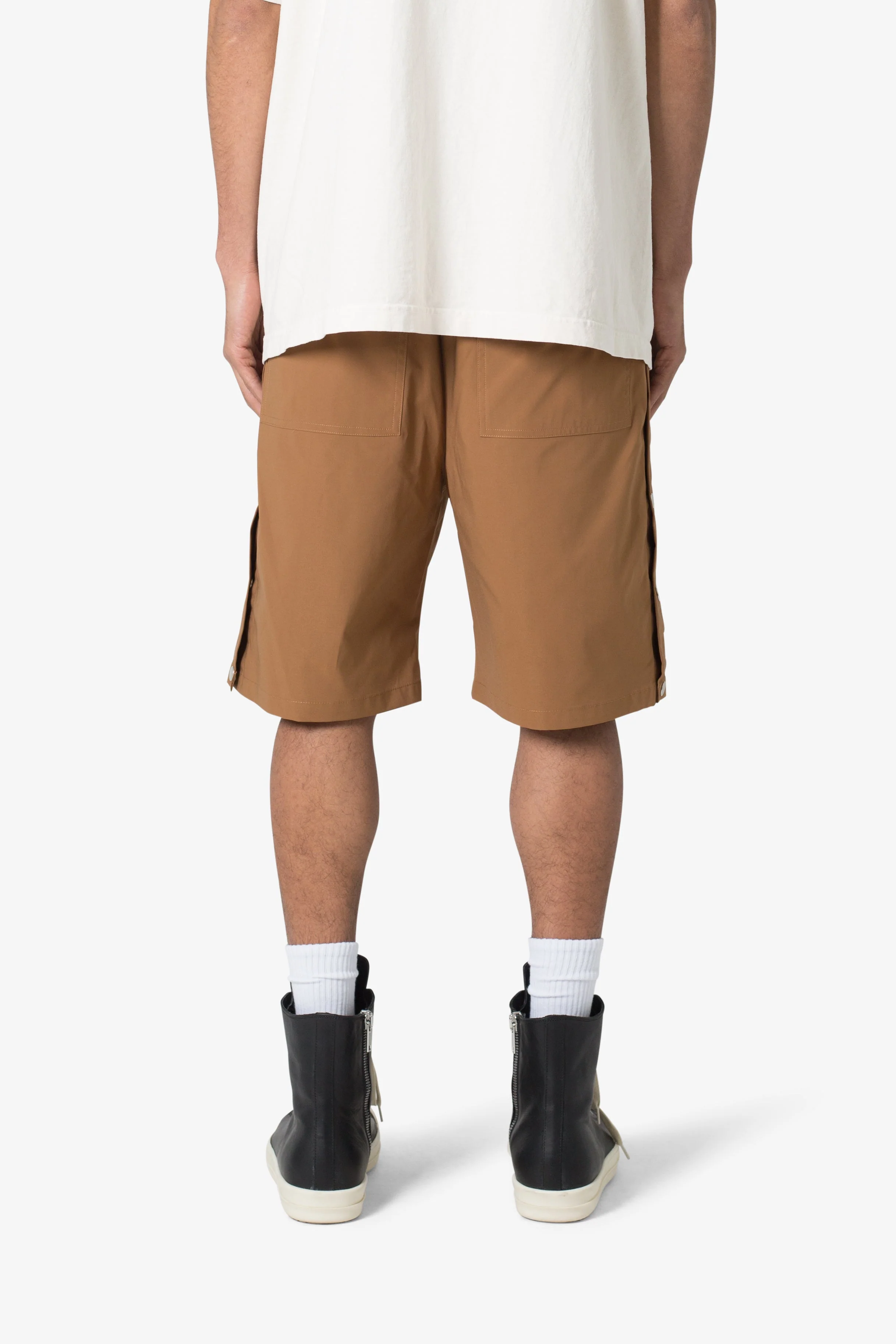 Side Snap Nylon Shorts - Brown - Image 5