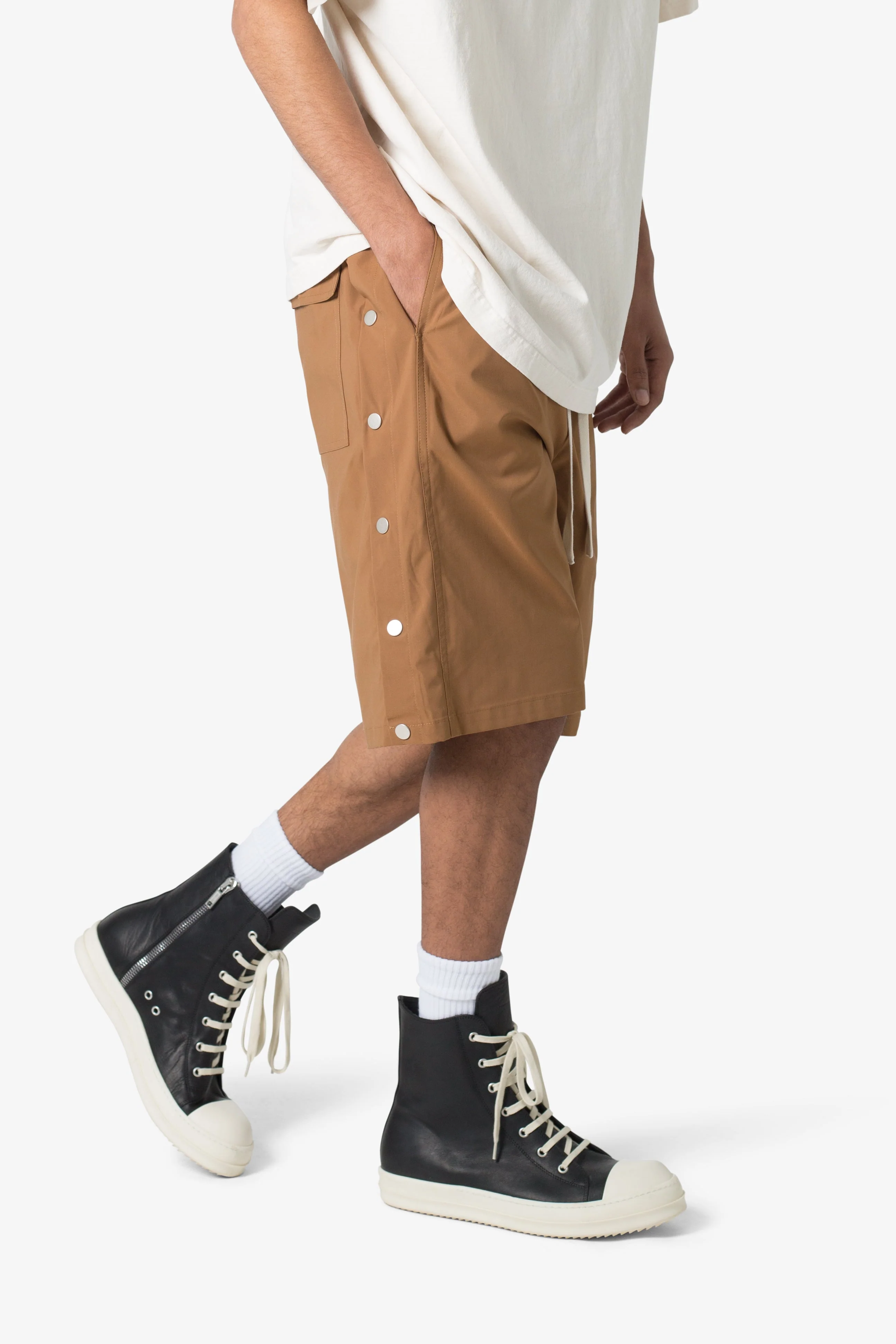 Side Snap Nylon Shorts - Brown - Image 6