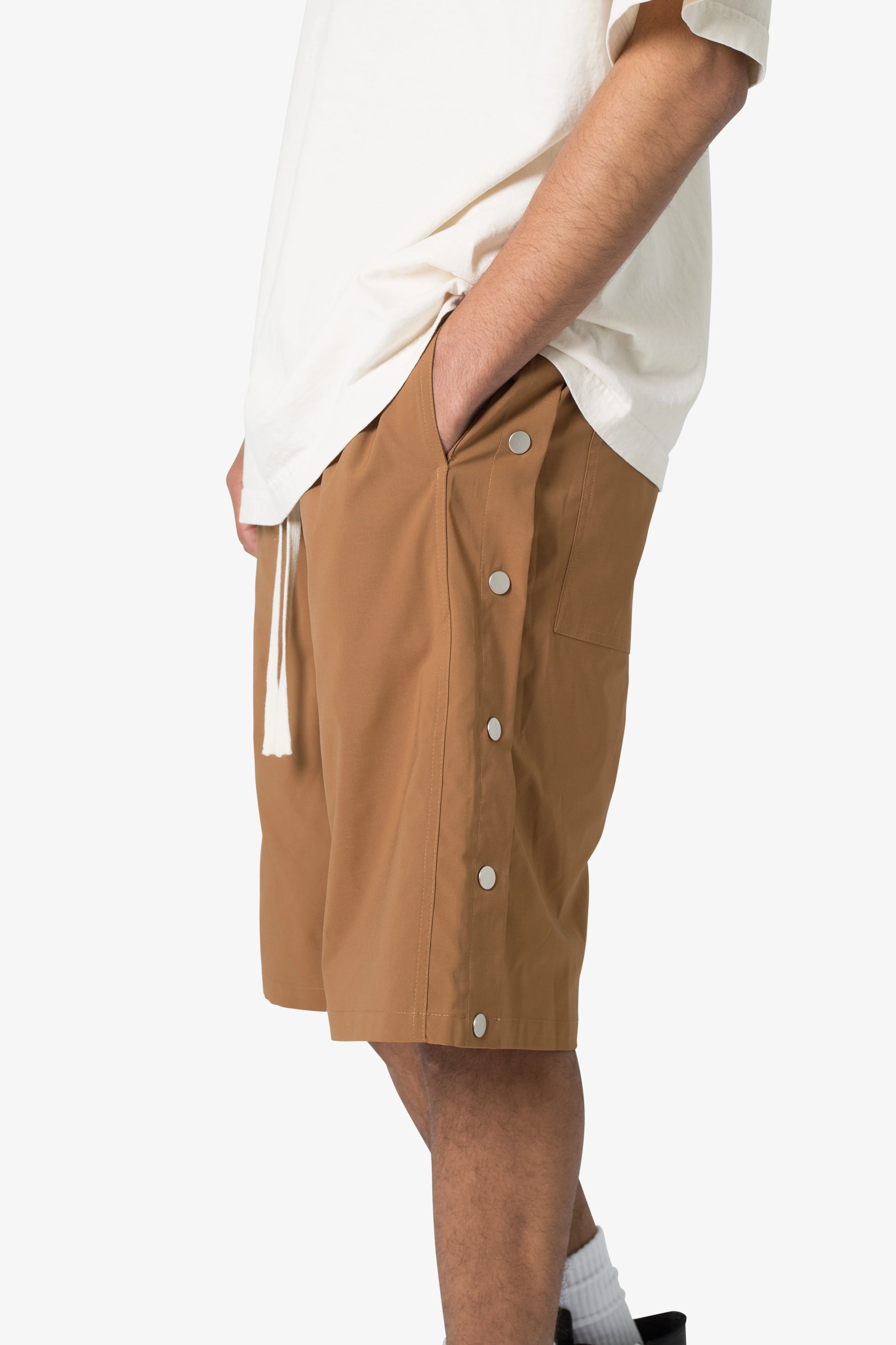 Side Snap Nylon Shorts - Brown - Image 7