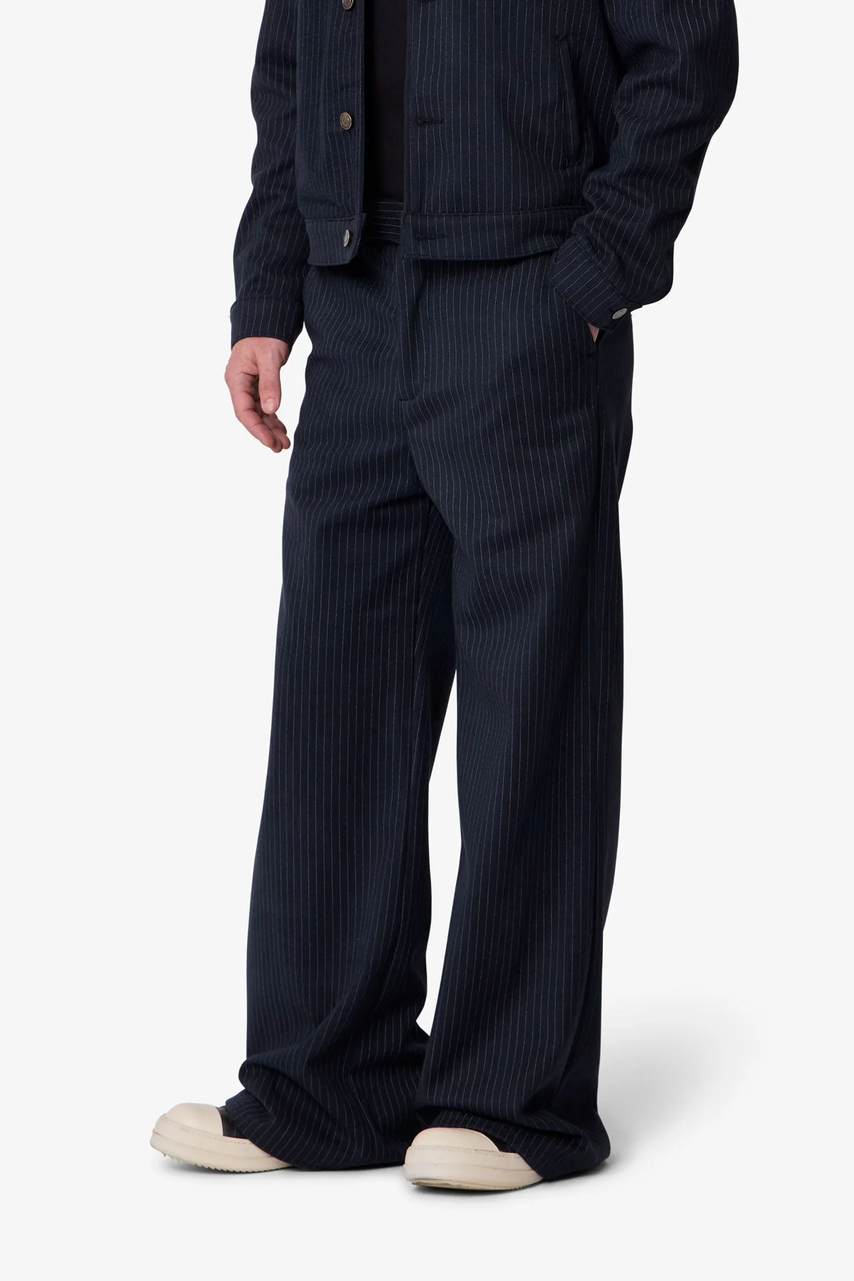 Pinstripe Bootcut Trouser - Black/White - Image 6