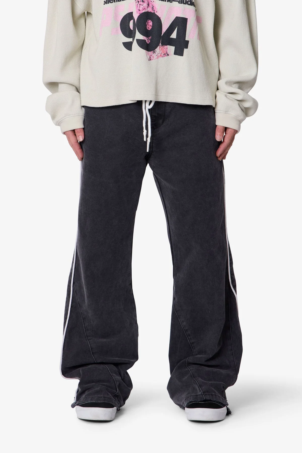 Piped Kick Flare Pants - Washed Black - Image 2