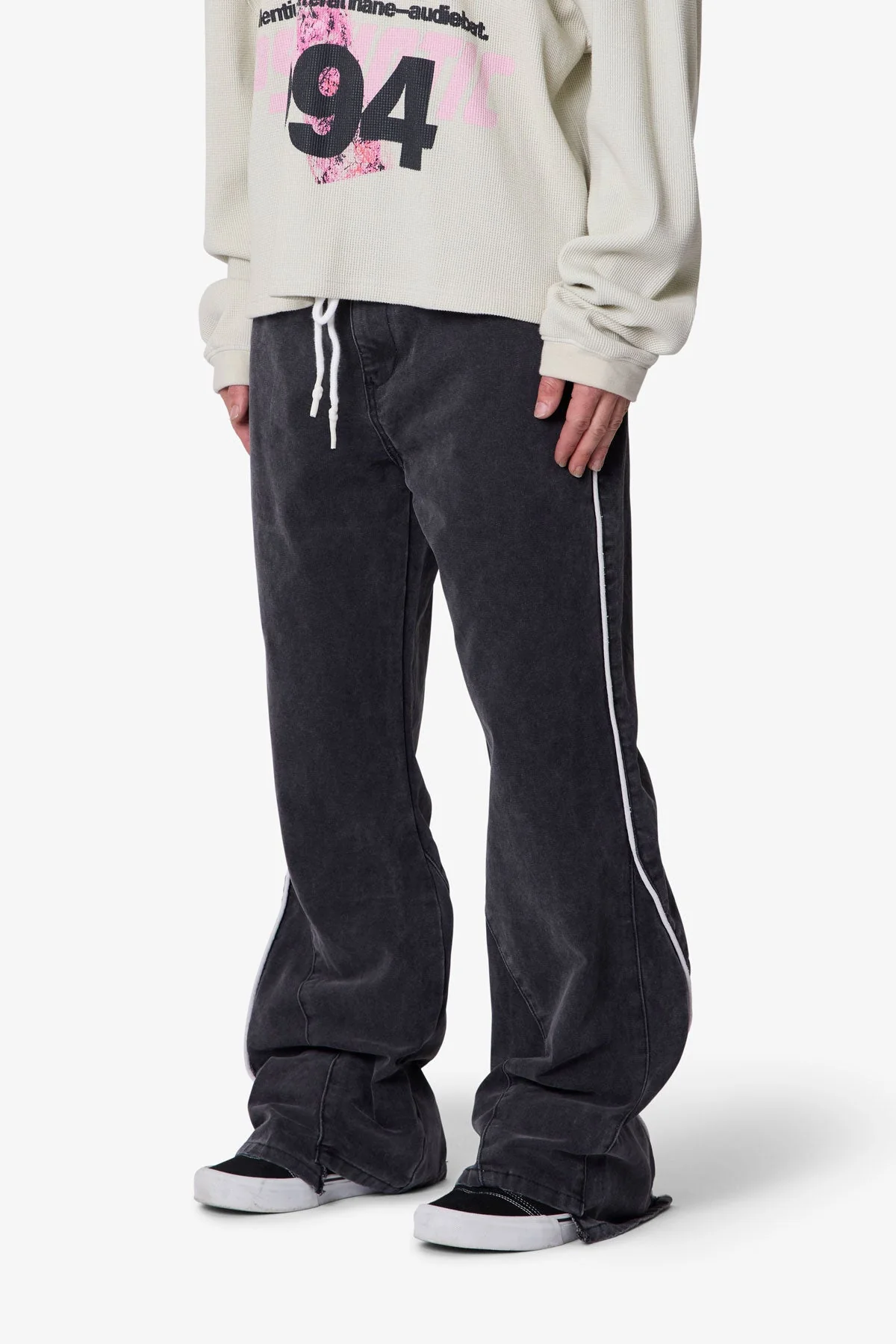 Piped Kick Flare Pants - Washed Black - Image 3