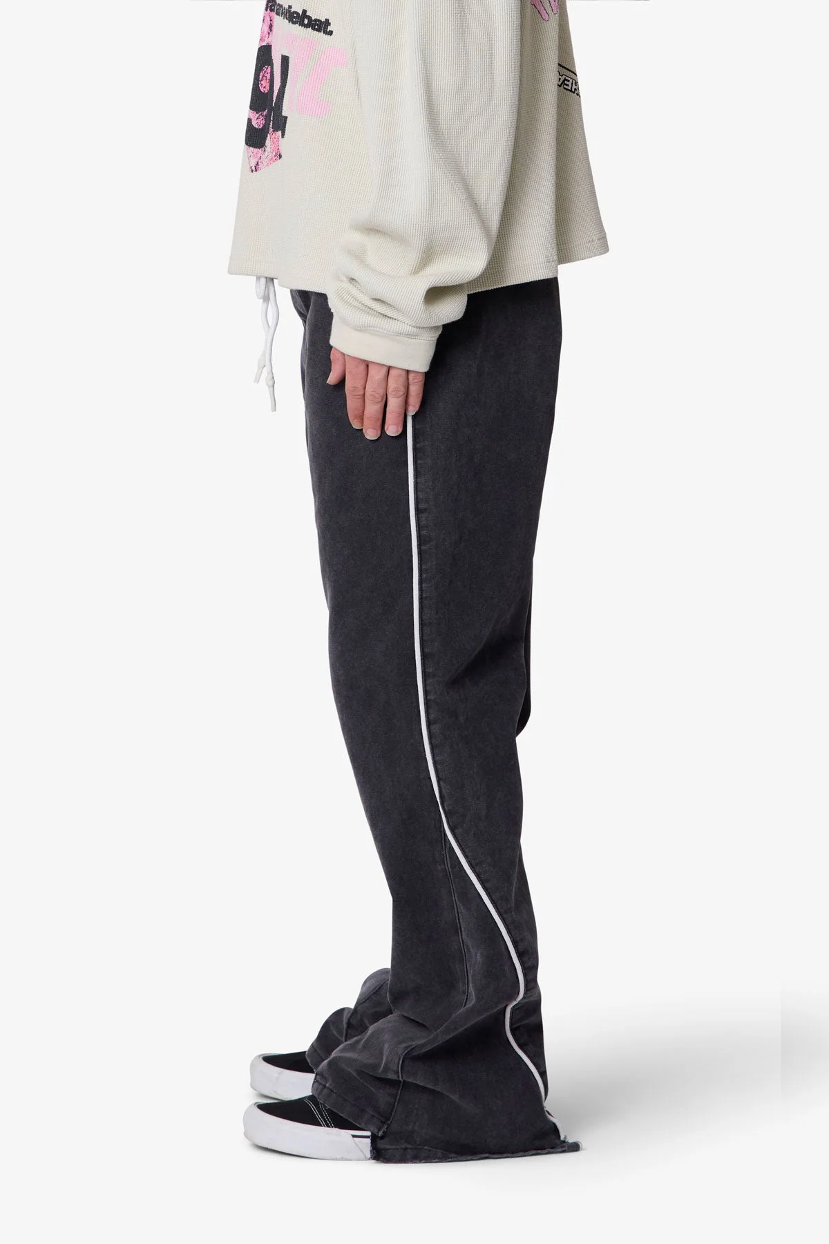 Piped Kick Flare Pants - Washed Black - Image 4