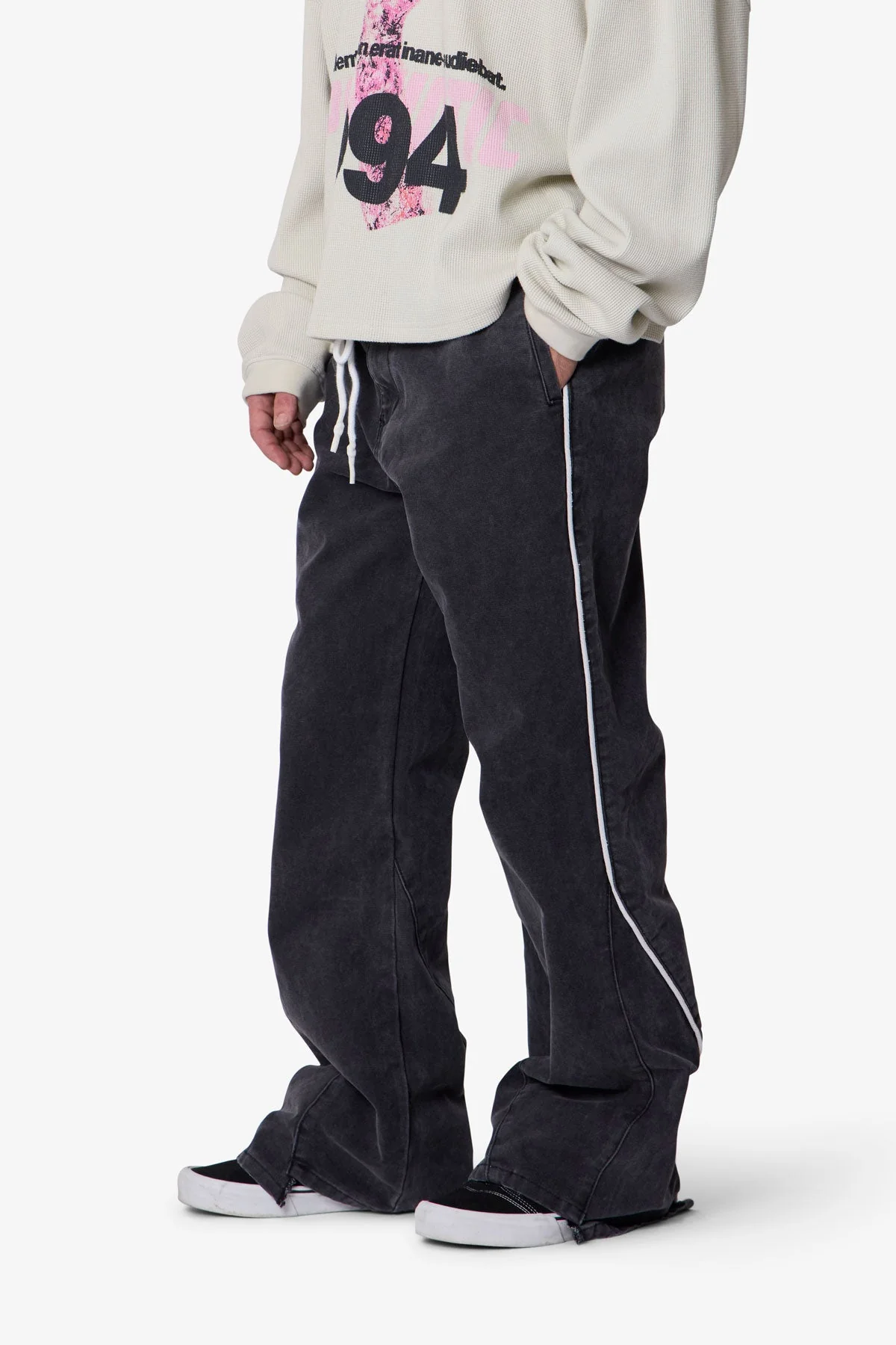 Piped Kick Flare Pants - Washed Black - Image 6