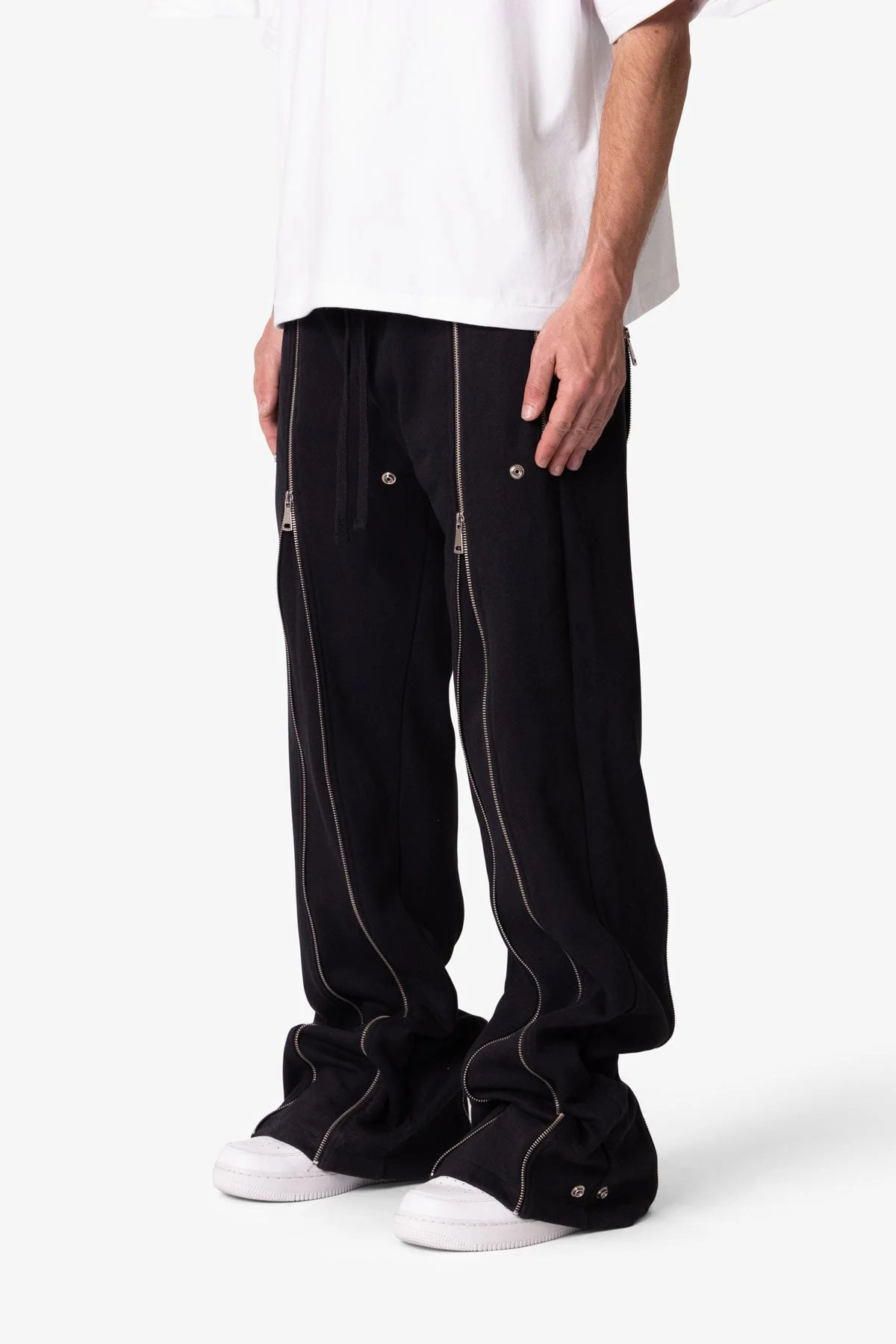 Rivet Zipper Flare Sweatpants - Black - Image 3