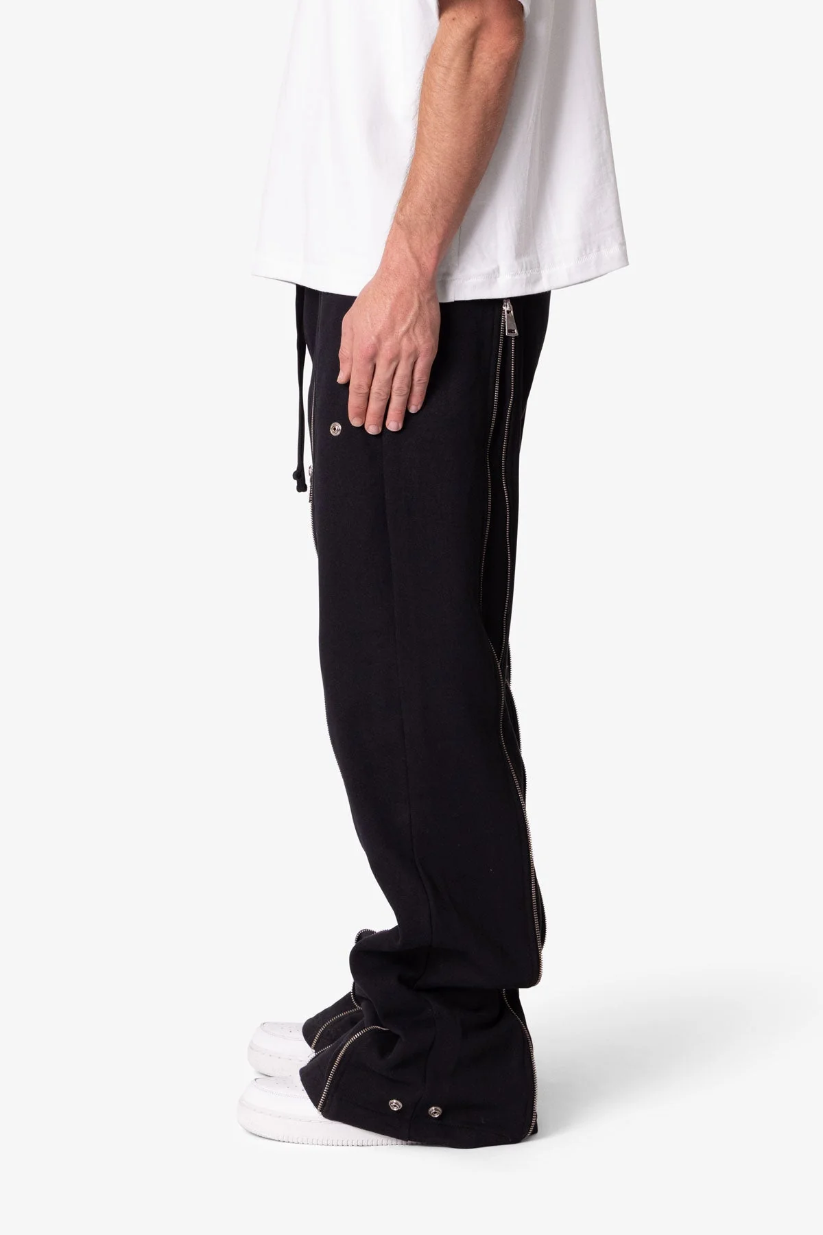 Rivet Zipper Flare Sweatpants - Black - Image 4