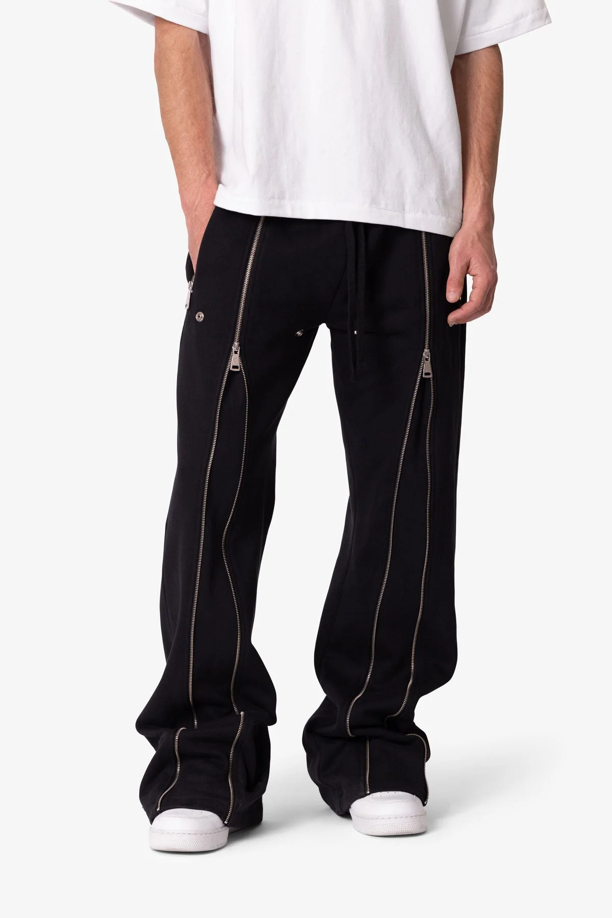 Rivet Zipper Flare Sweatpants - Black - Image 6