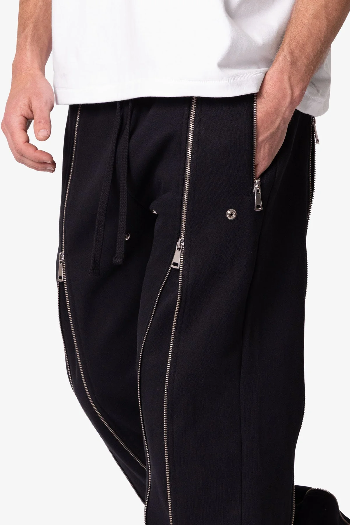 Rivet Zipper Flare Sweatpants - Black - Image 8