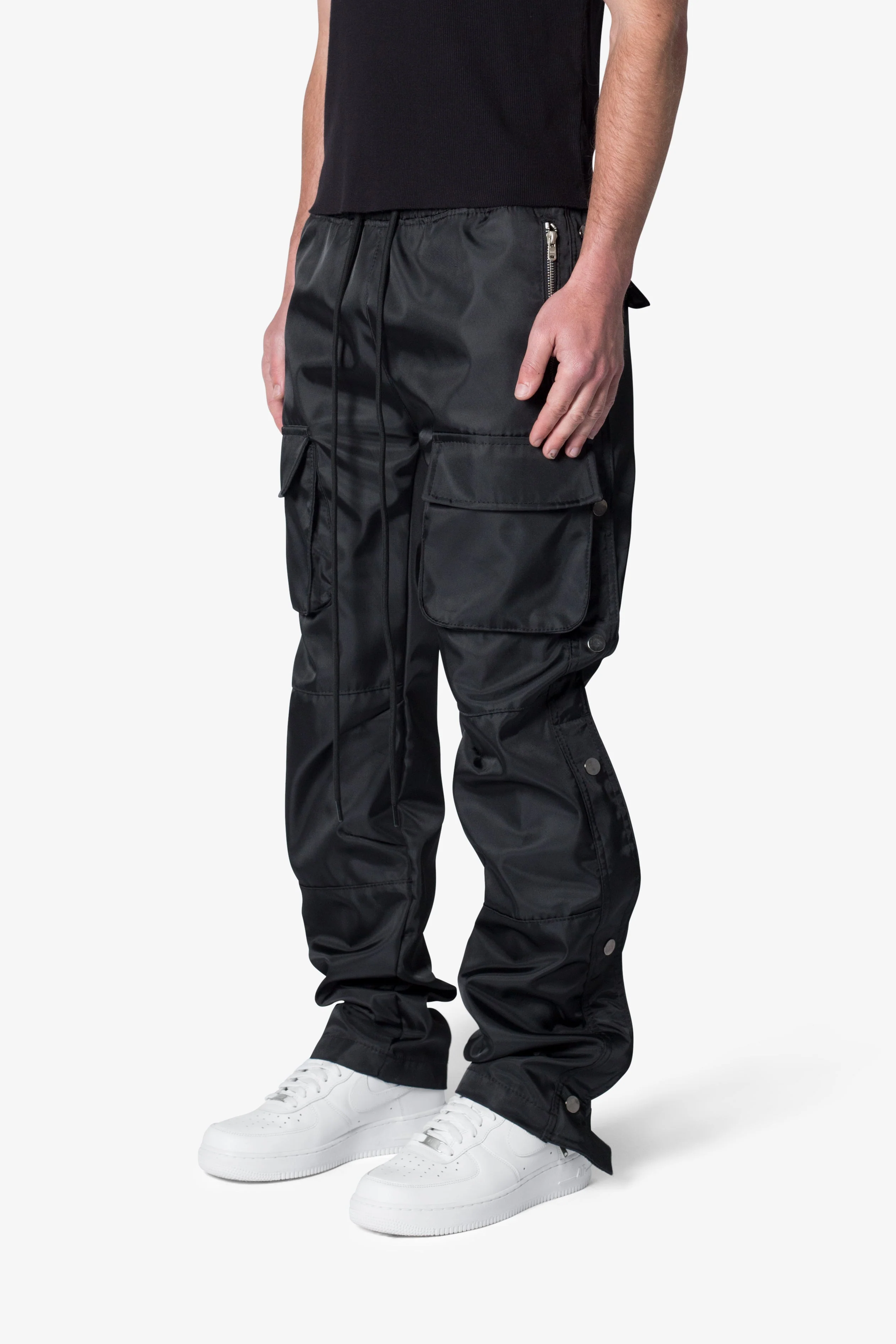 Snap Front Cargo Pants - Black - Image 3