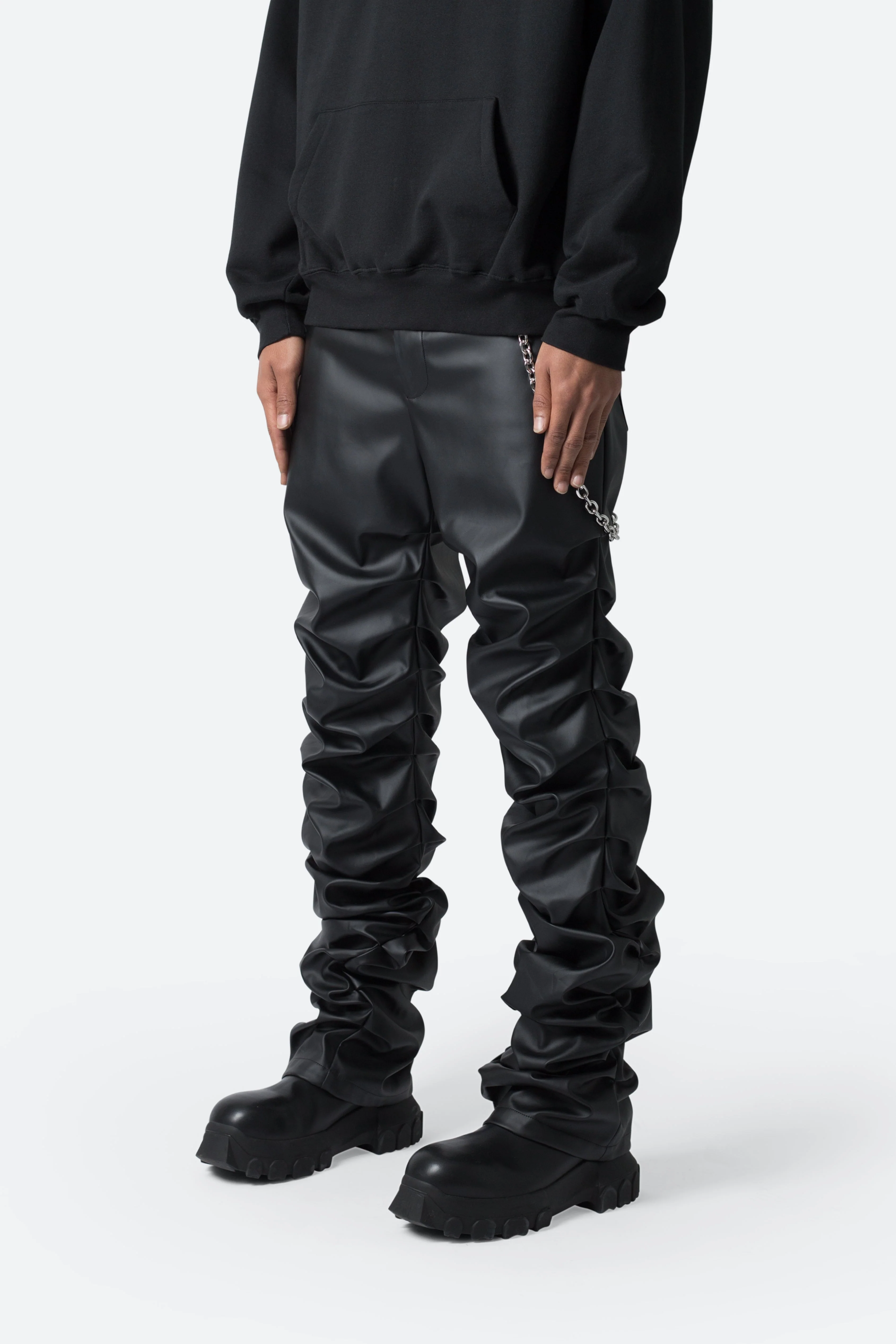 Stacked Leather Pants - Black - Image 3