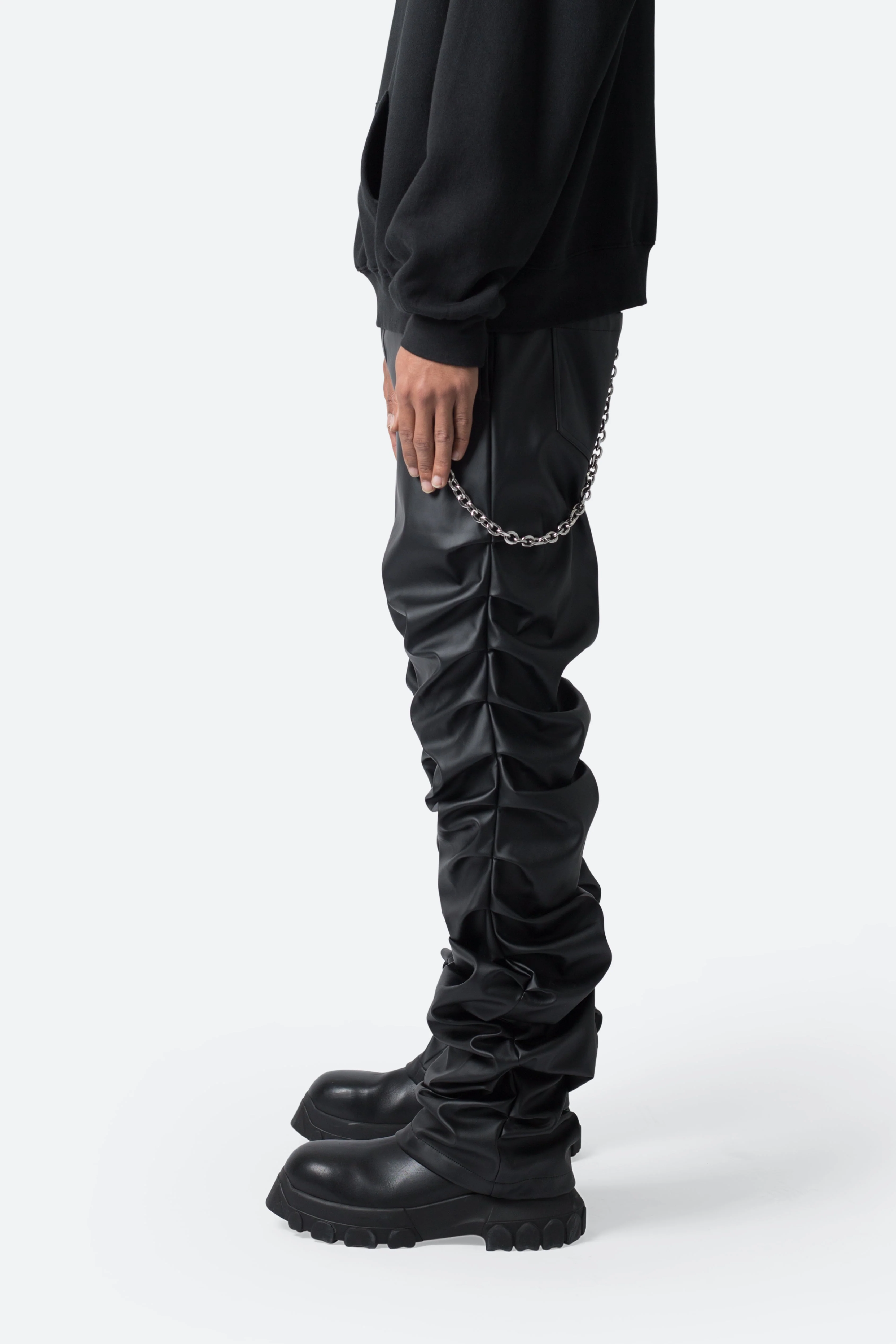 Stacked Leather Pants - Black - Image 4