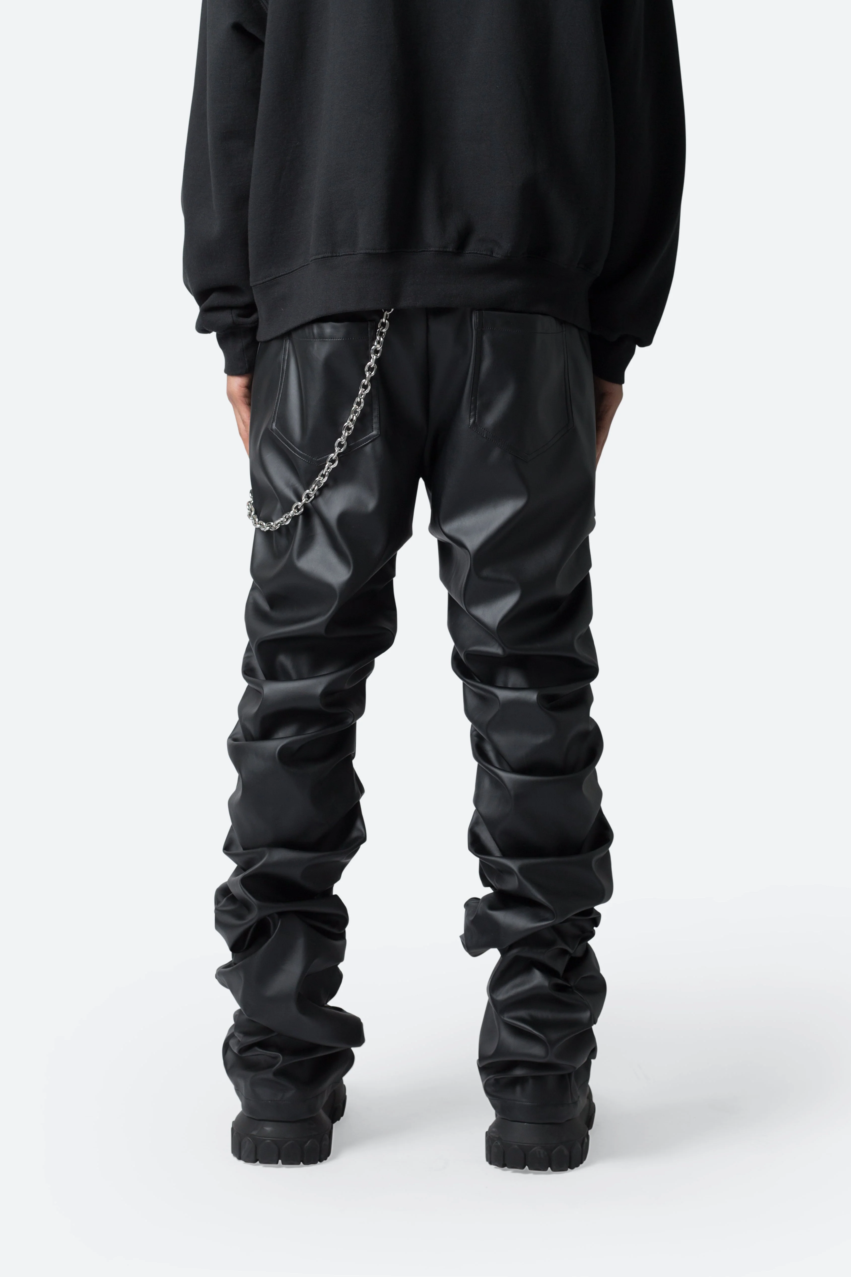 Stacked Leather Pants - Black - Image 5