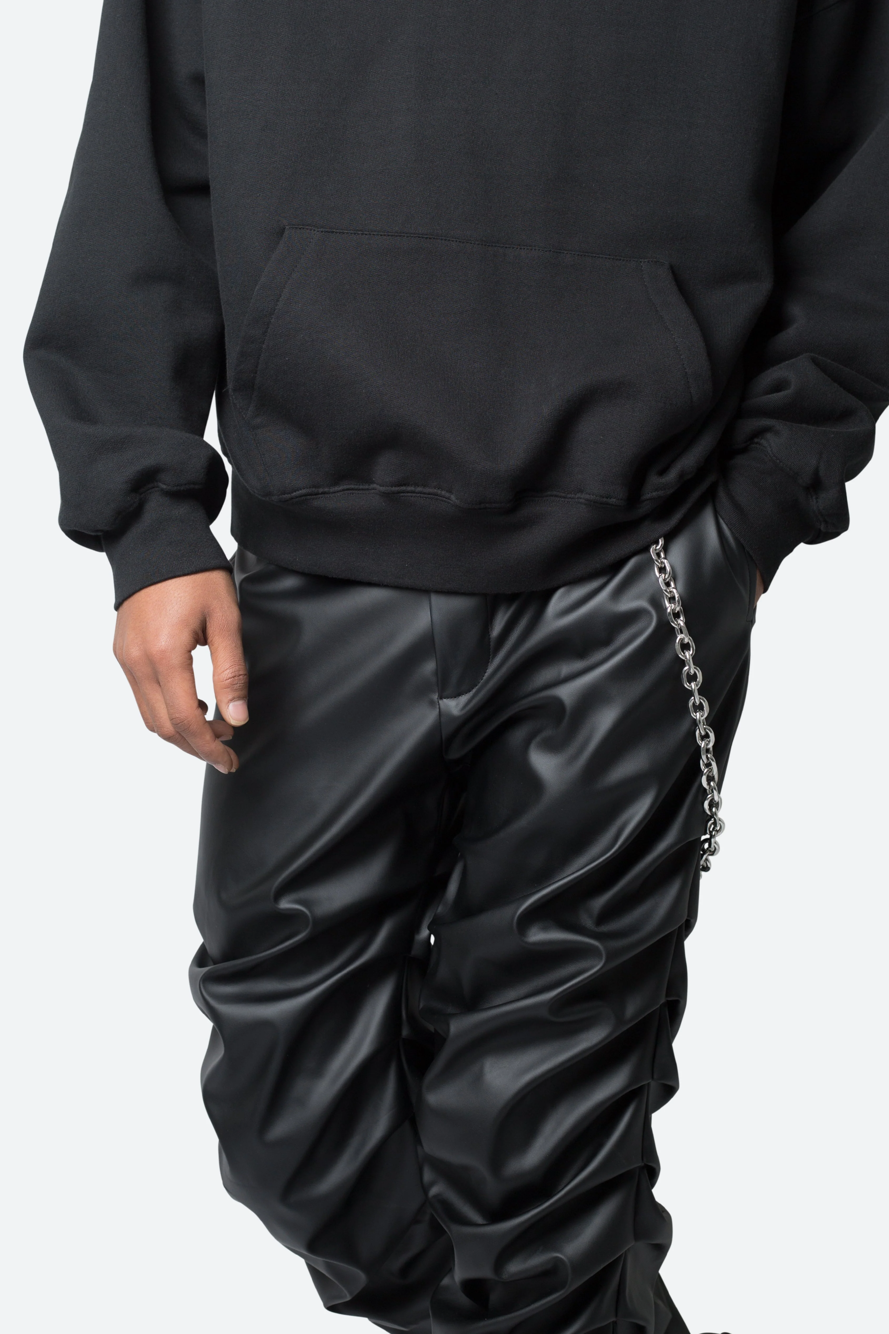 Stacked Leather Pants - Black - Image 6