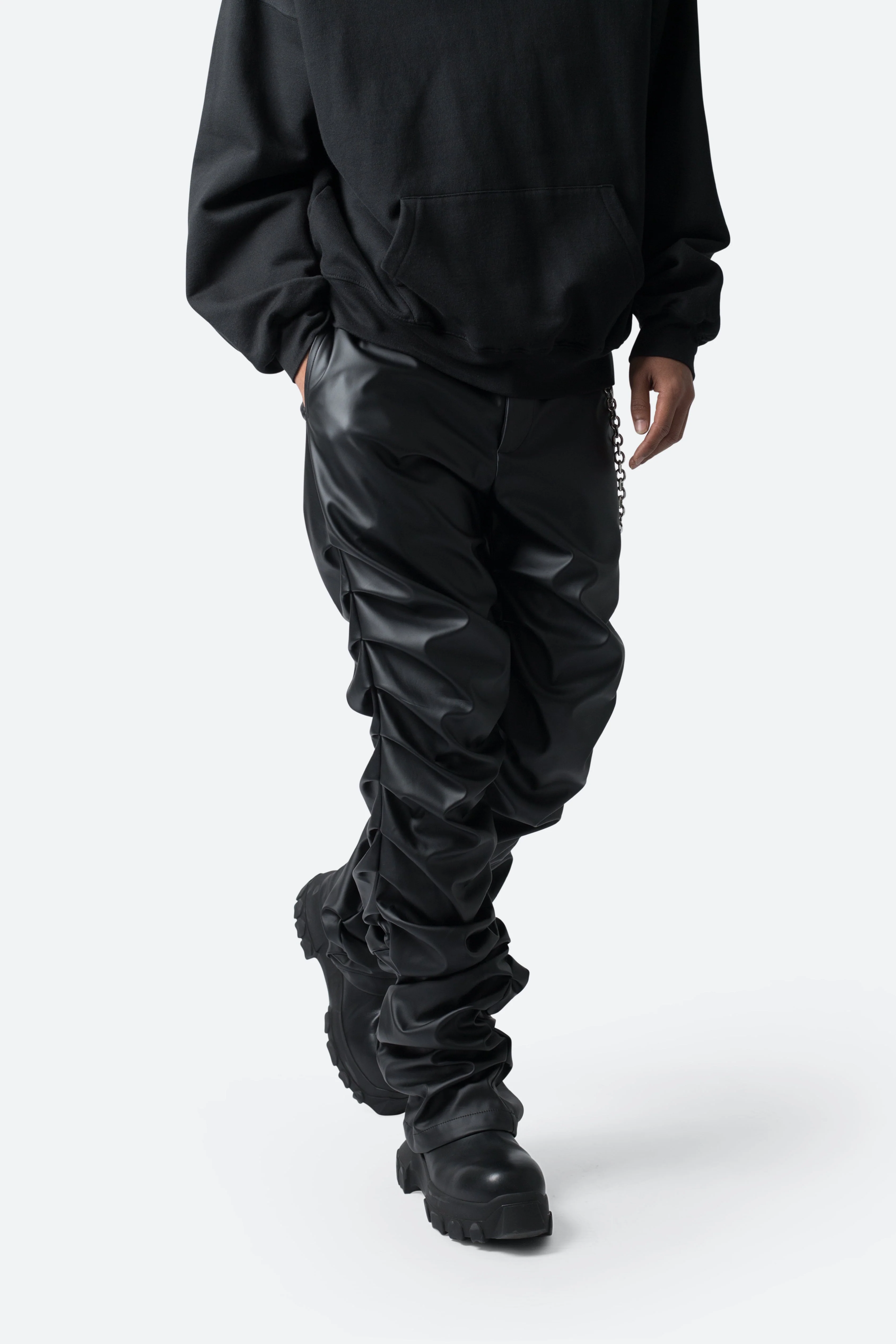Stacked Leather Pants - Black - Image 7