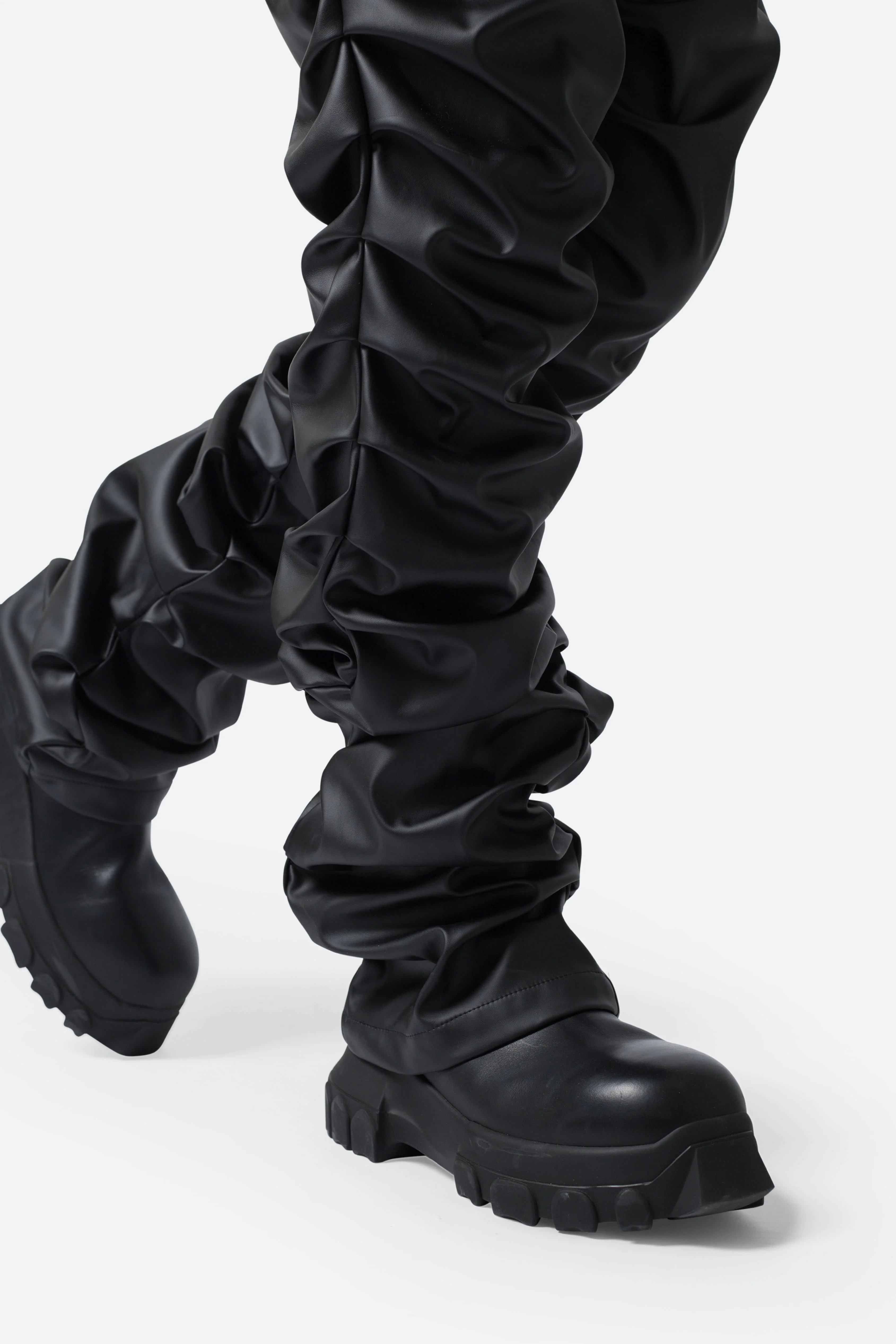 Stacked Leather Pants - Black - Image 8